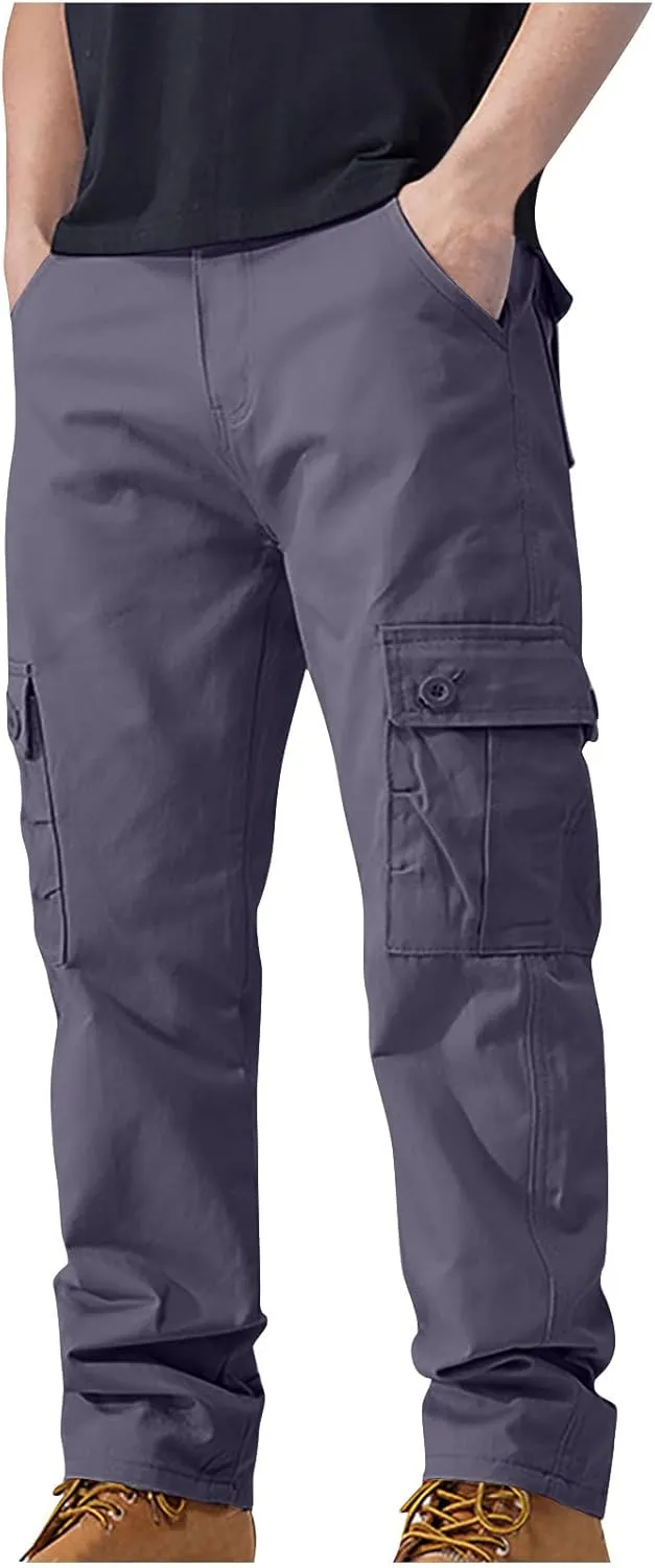 Cotton Men's Cargo Pants Multi Pockets Durable Lightweight Relaxed Comfortable Outdoor Workwear Versatile Casual