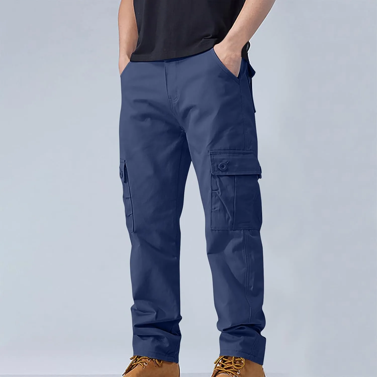 Cotton Men's Cargo Pants Multi Pockets Durable Lightweight Relaxed Comfortable Outdoor Workwear Versatile Casual