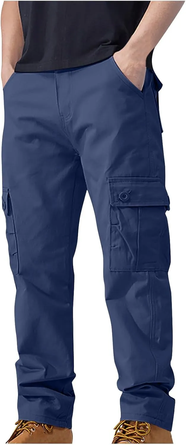 Cotton Men's Cargo Pants Multi Pockets Durable Lightweight Relaxed Comfortable Outdoor Workwear Versatile Casual