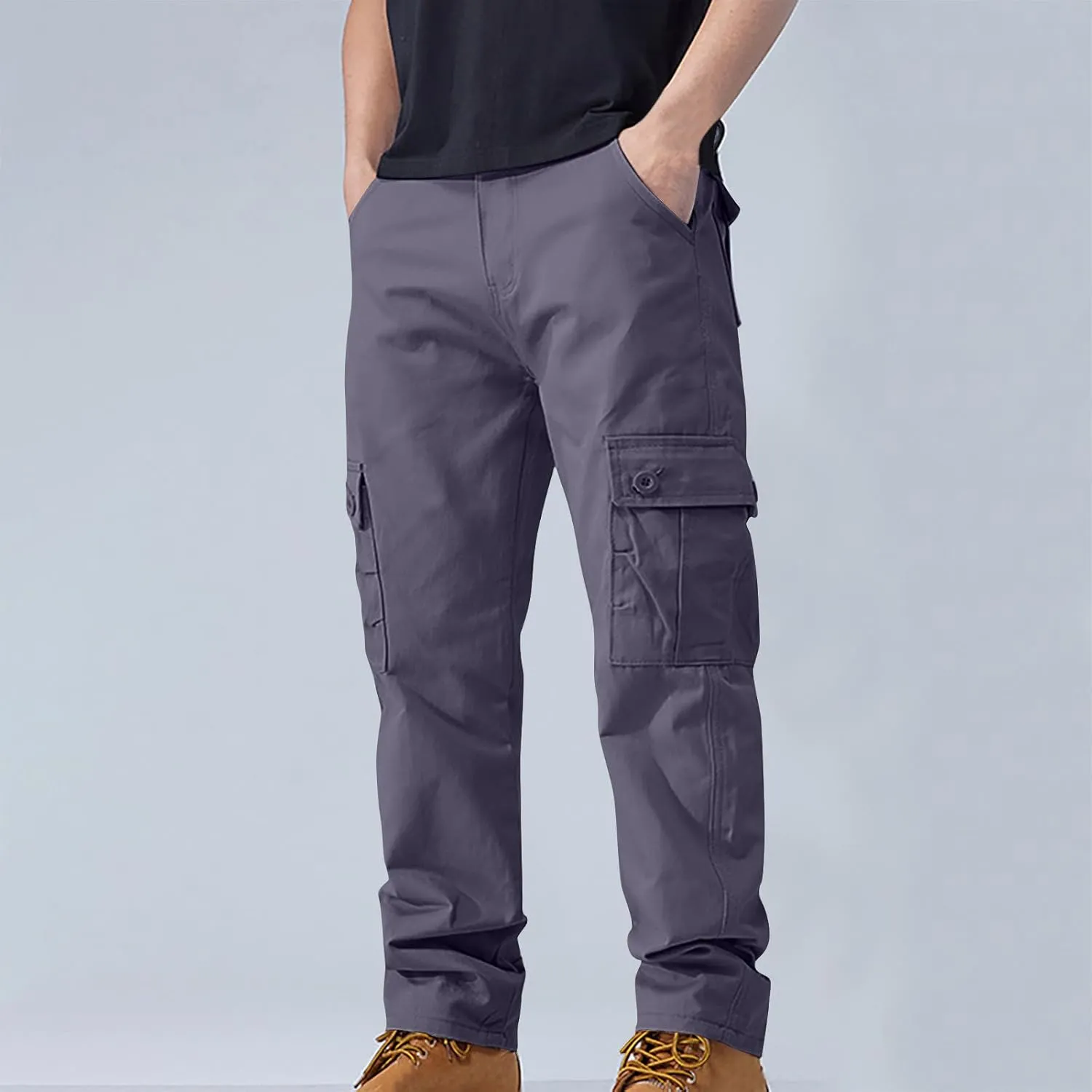 Cotton Men's Cargo Pants Multi Pockets Durable Lightweight Relaxed Comfortable Outdoor Workwear Versatile Casual