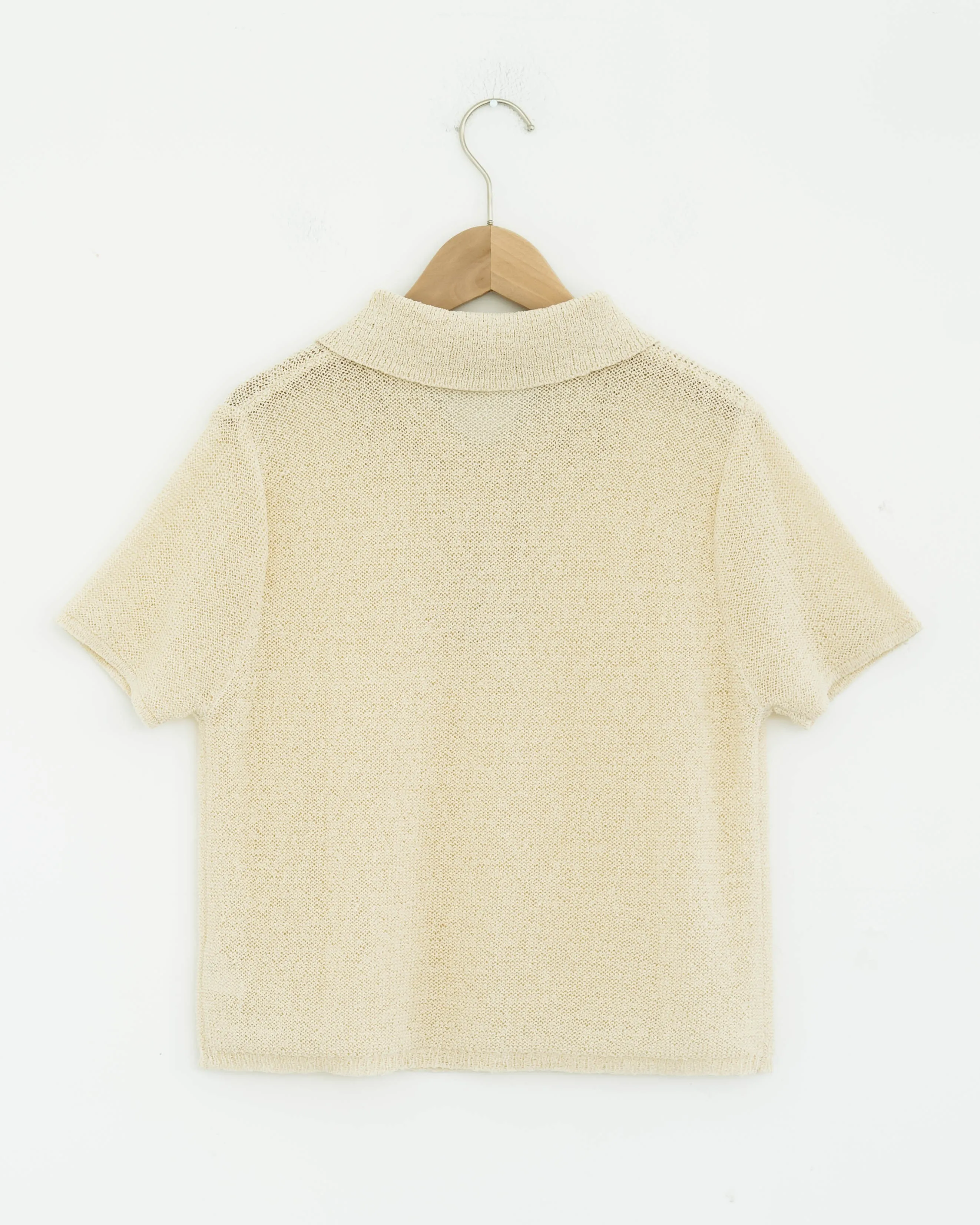 Crochet Short Sleeve Polo Shirt (Beige)