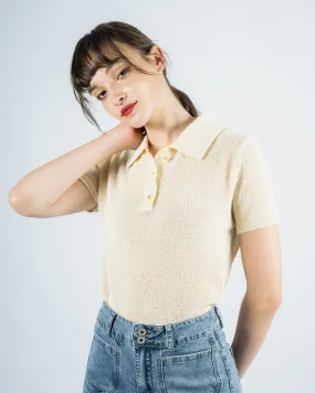 Crochet Short Sleeve Polo Shirt (Beige)