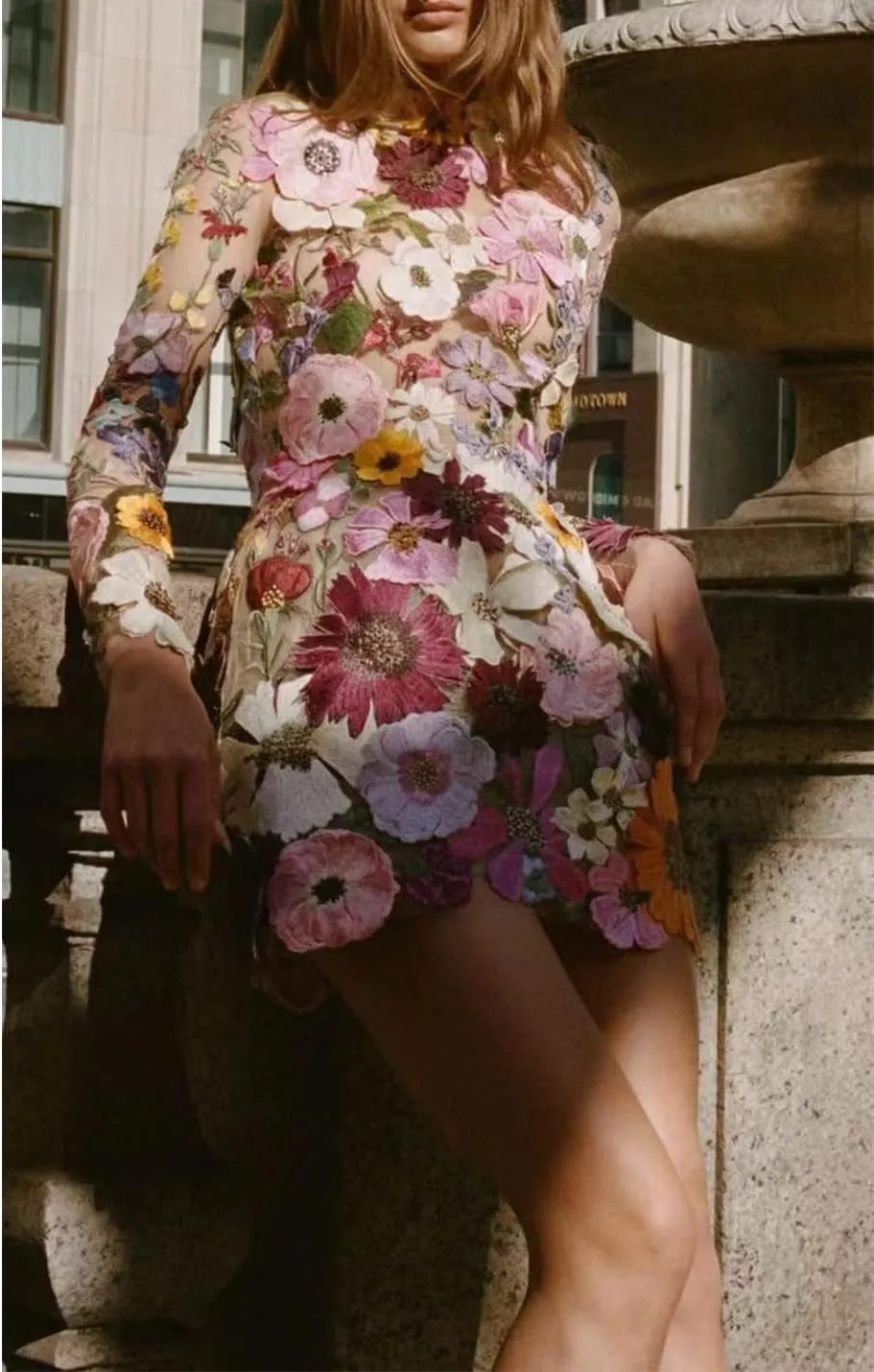 Elegant Embroidered Floral Dress for Women Lace Mini Dress Bodycon Long Sleeve Party Dress for Ladies