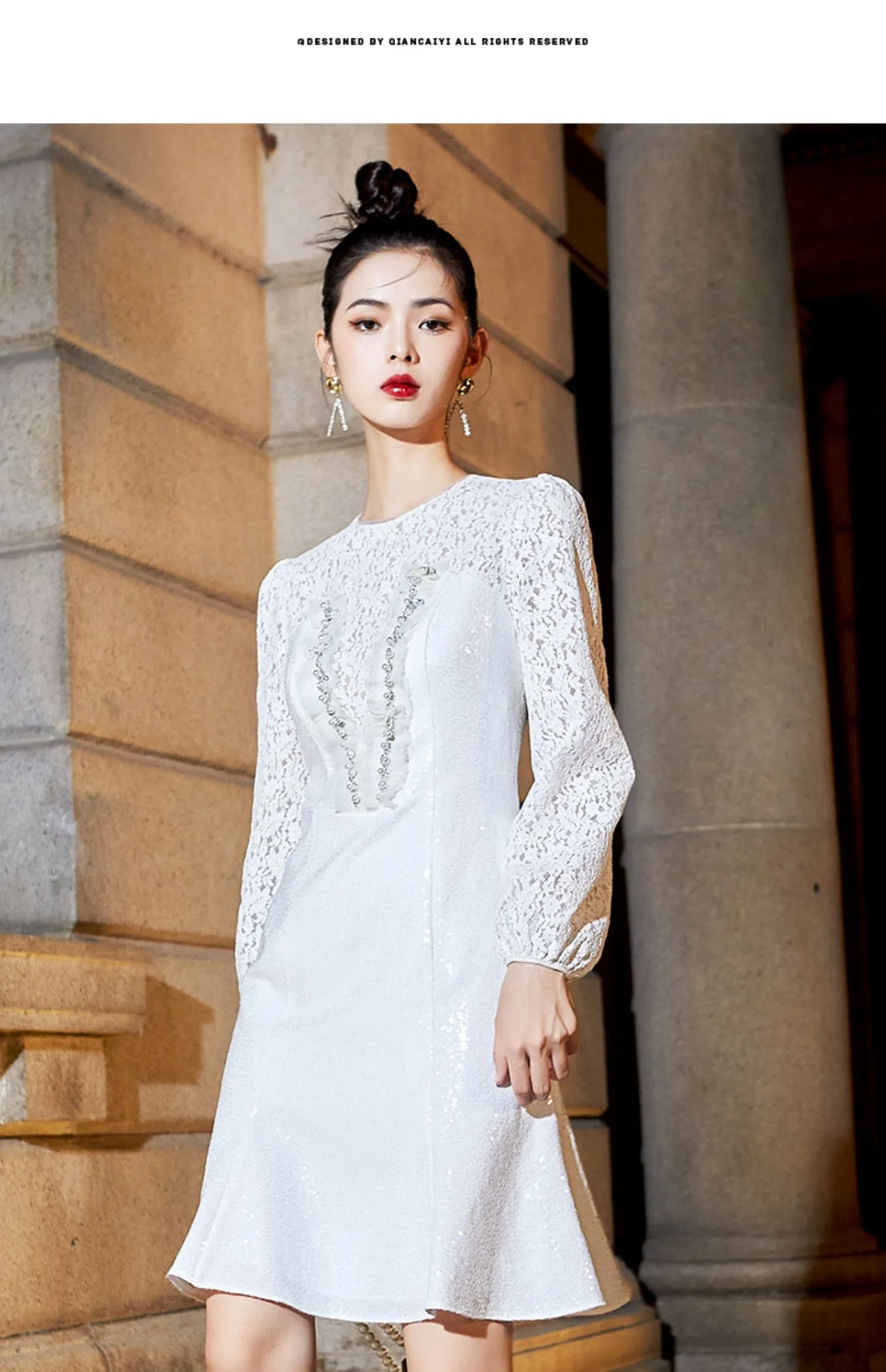 Elegant mermaid lace fishtail skirt dress- Erina