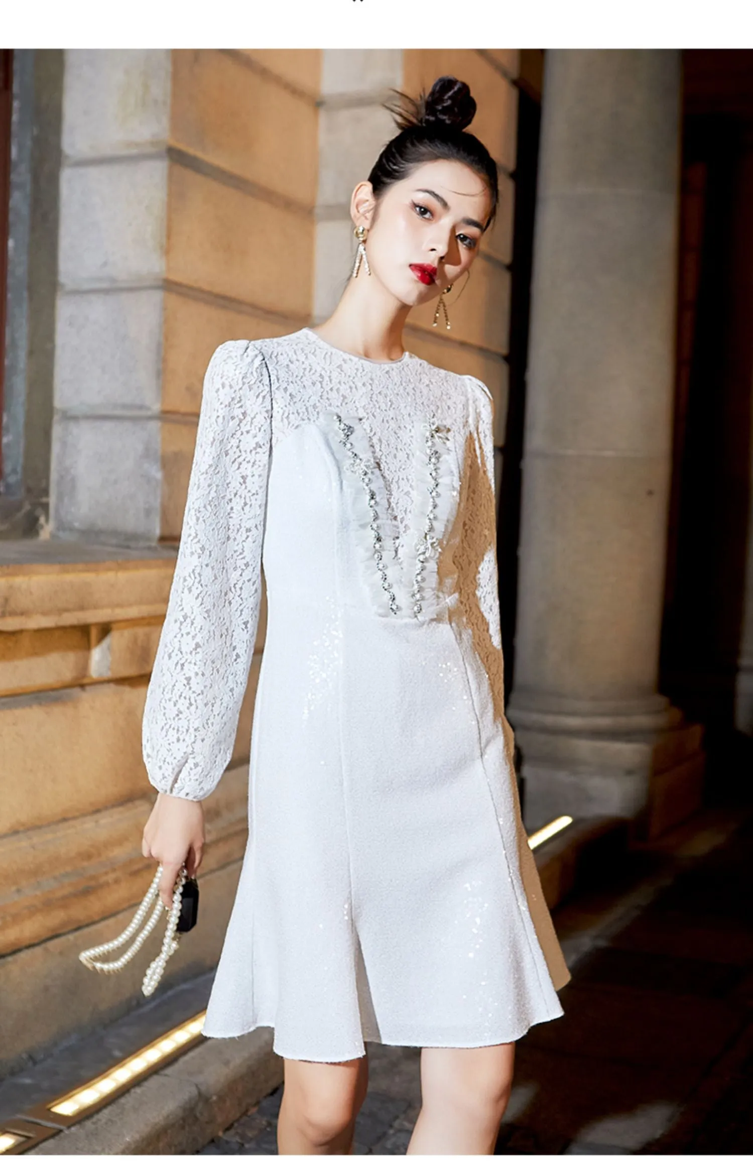 Elegant mermaid lace fishtail skirt dress- Erina