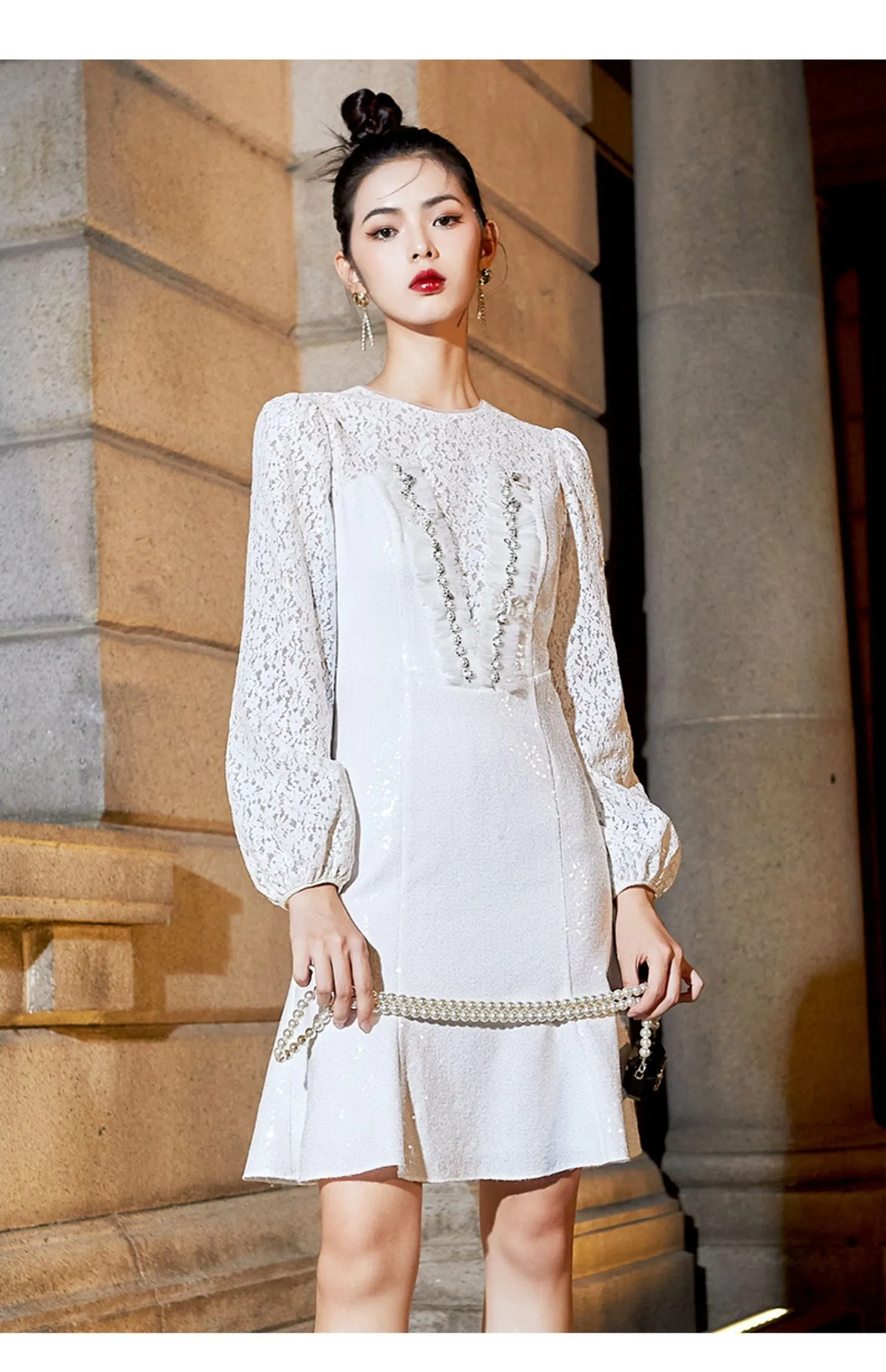 Elegant mermaid lace fishtail skirt dress- Erina