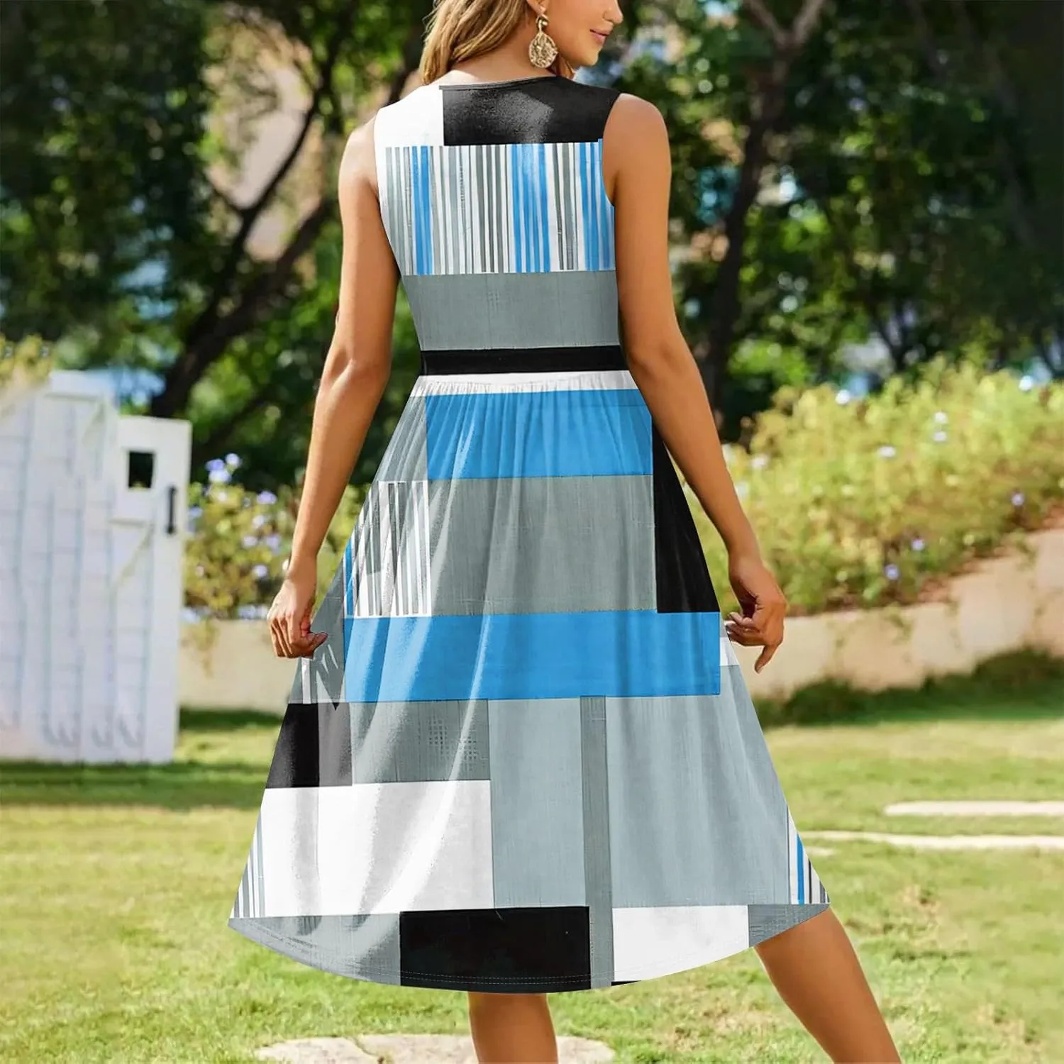 Floral Dress for Women 2025 Elegant Casual A Line Flowy Crew Neck Sleeveless Sundresses Elegant Lightweight Dress with Pocket