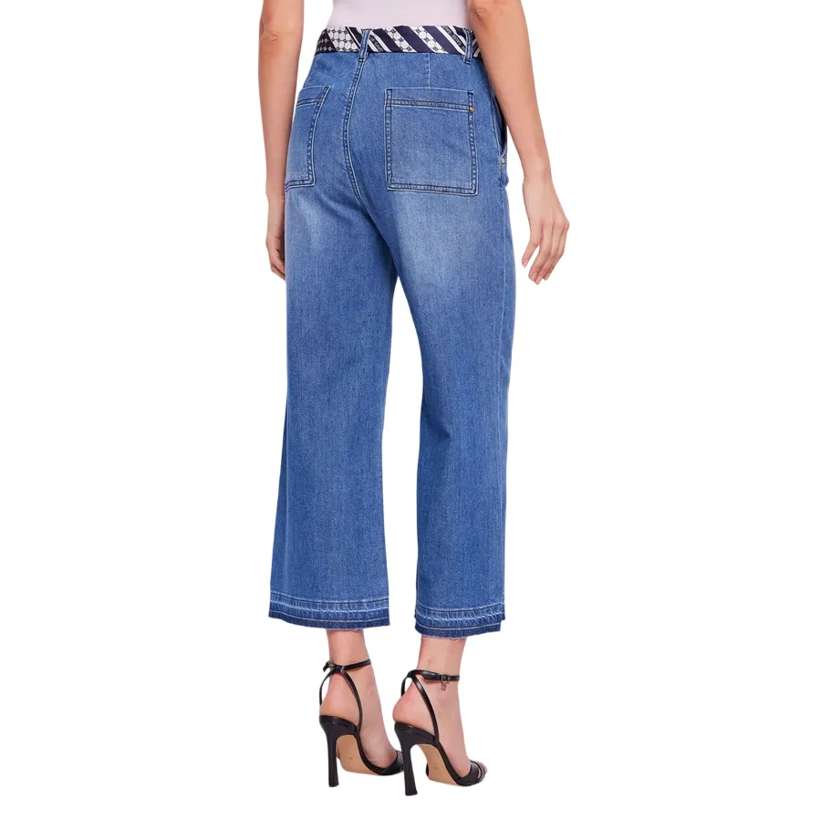 Gaudì pantalone jeans da donna largo a vita alta con foulard come cintura 511BD26010 blu chiaro