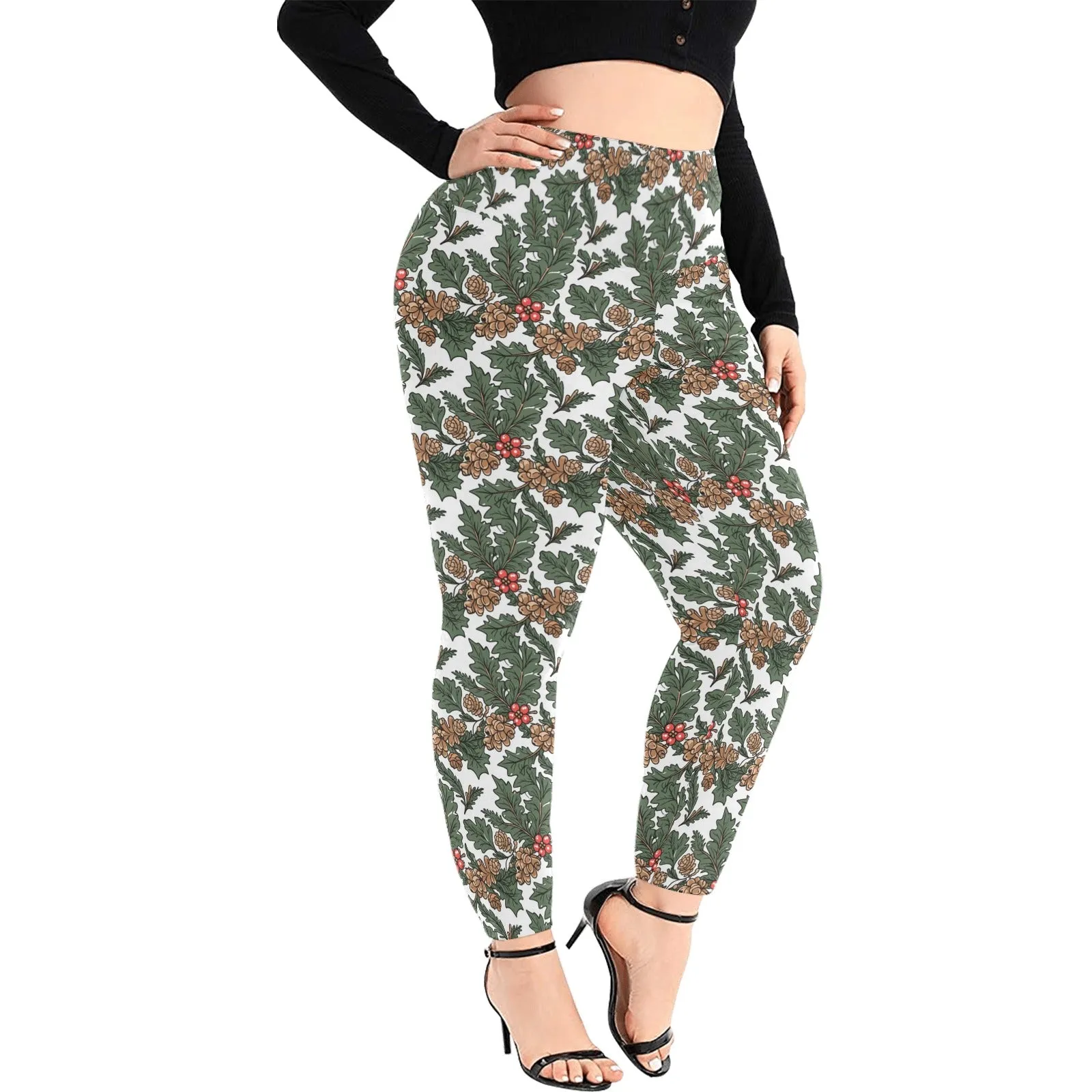 Holly Pine Women's Plus Size High Waited Leggings Women's High Waist Leggings(Plus Size)(ModelL45)
