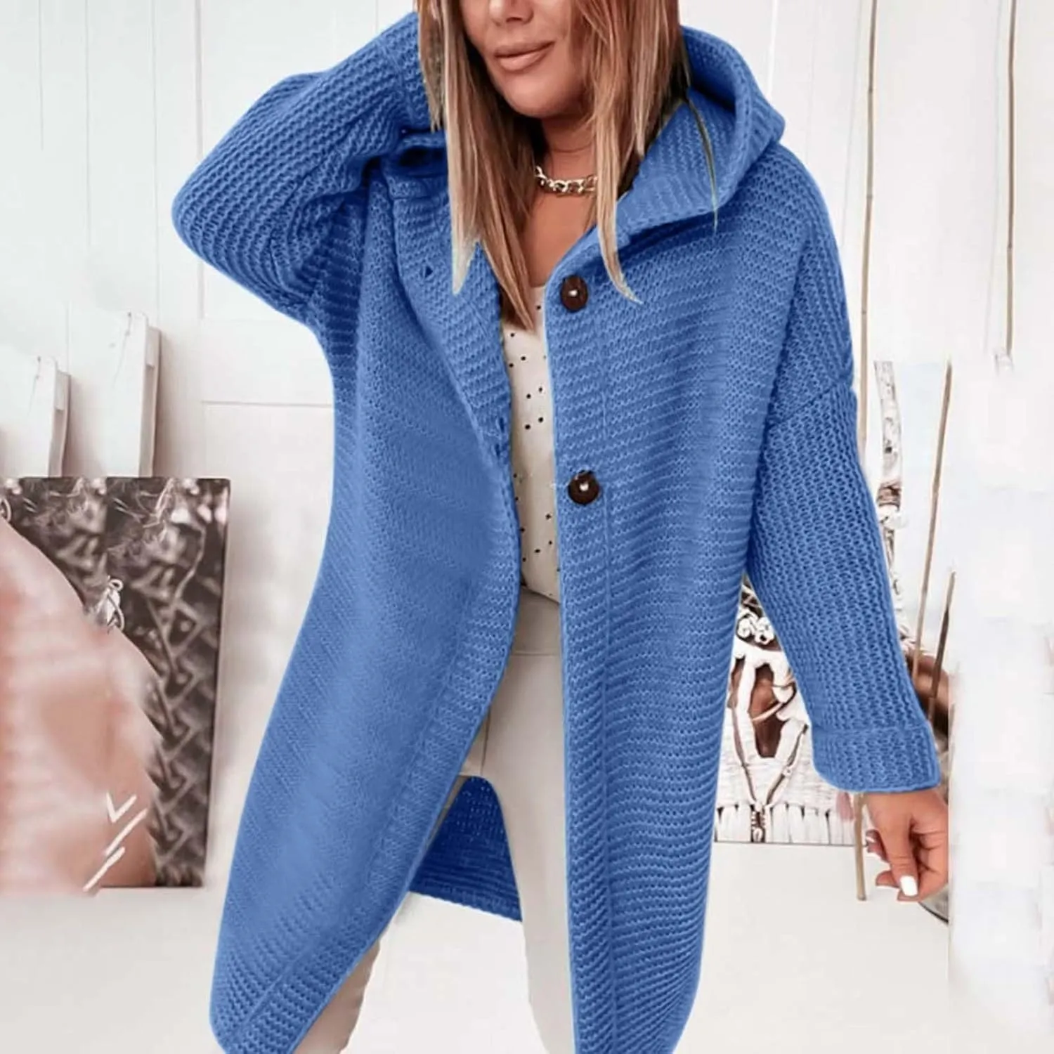iLH Cardigan Sweaters for Women Casual Loose Open Front Sweater Coats Chunky Cable Knit Coat Fall Winter Hooded Outwear