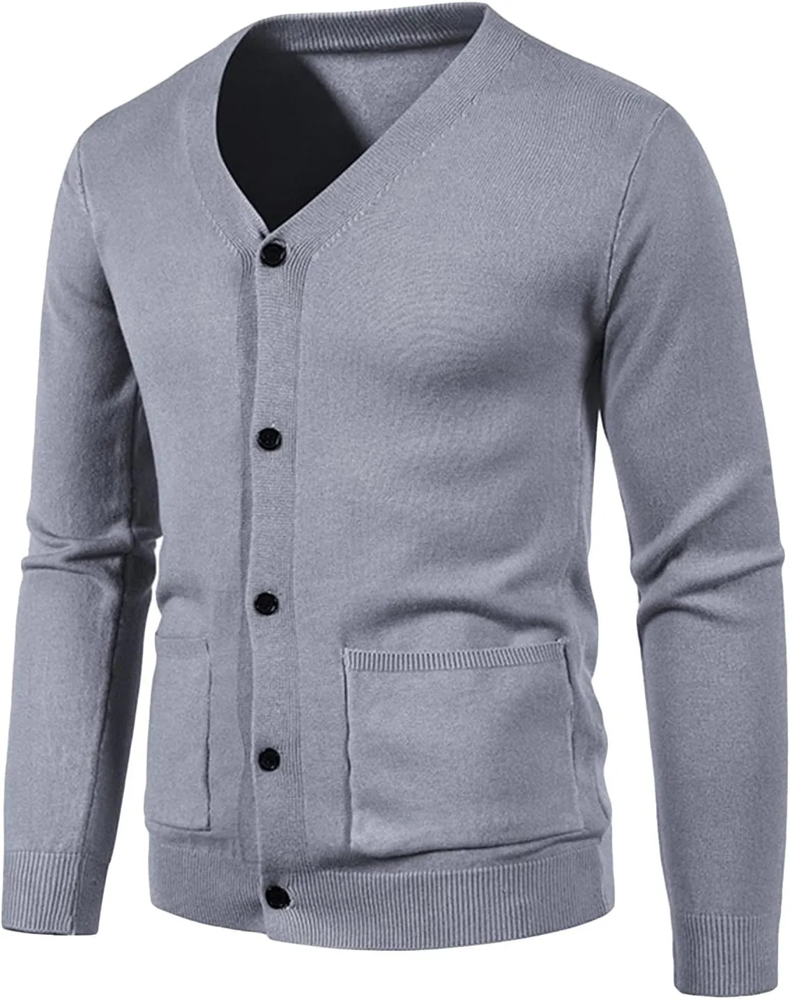 JEShifangjiusu Men's Cotton Cardigan Sweater Button Down V Neck Basic Knitted Sweater Lightweight Loose Fit Cardigan Overcoat, Light Grey, Medium