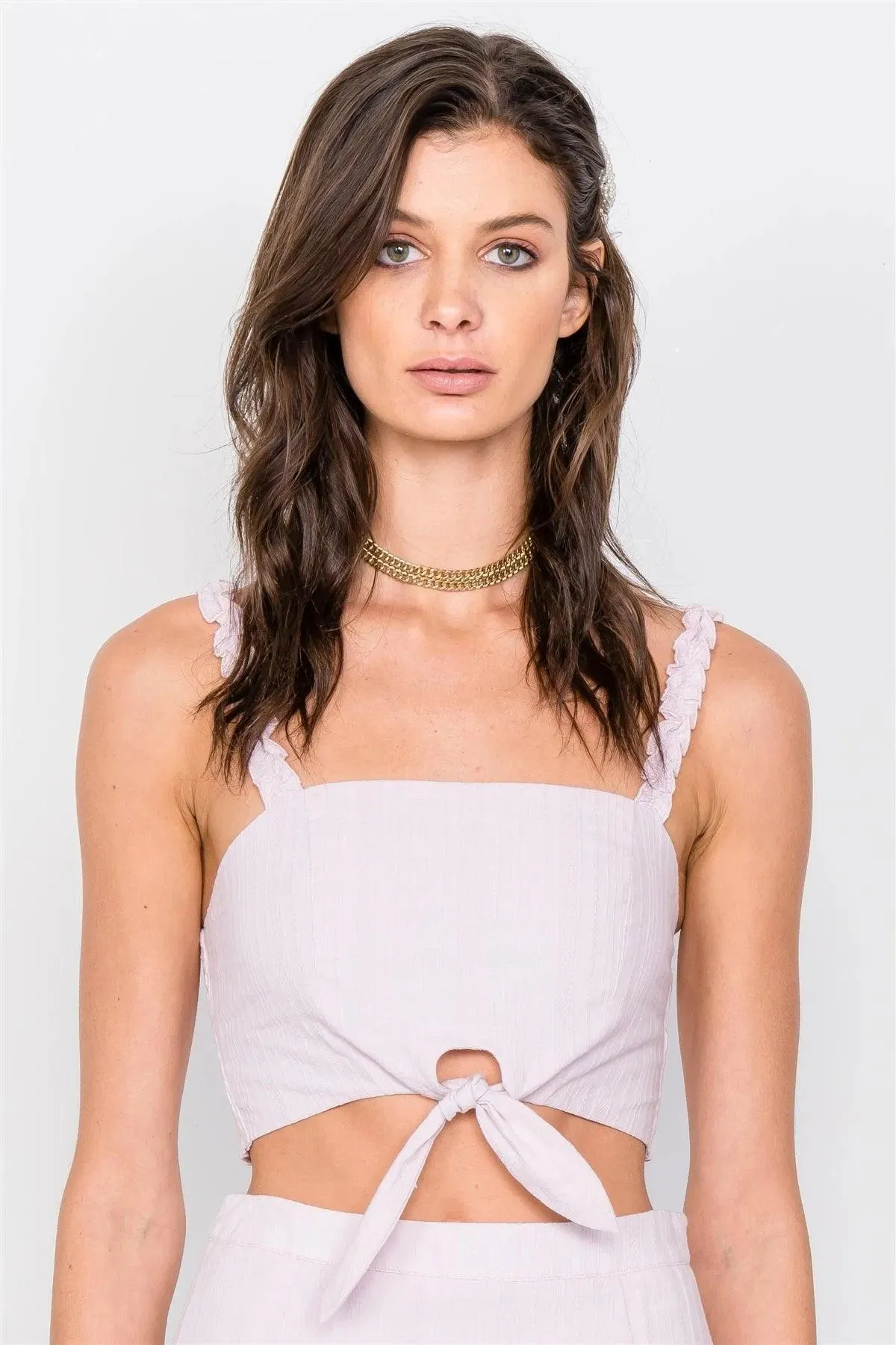 Lavender Pink Crop Front Knot & Mini Skirt Set /3-2-1