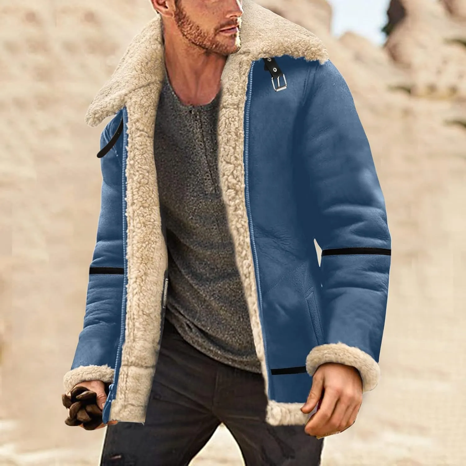 LCMTWX Men's Thicken Warm Winter Coat Stand Collar Knitted Splice Sweater Coat Casual Cardigan Stylish Winter Jackets for