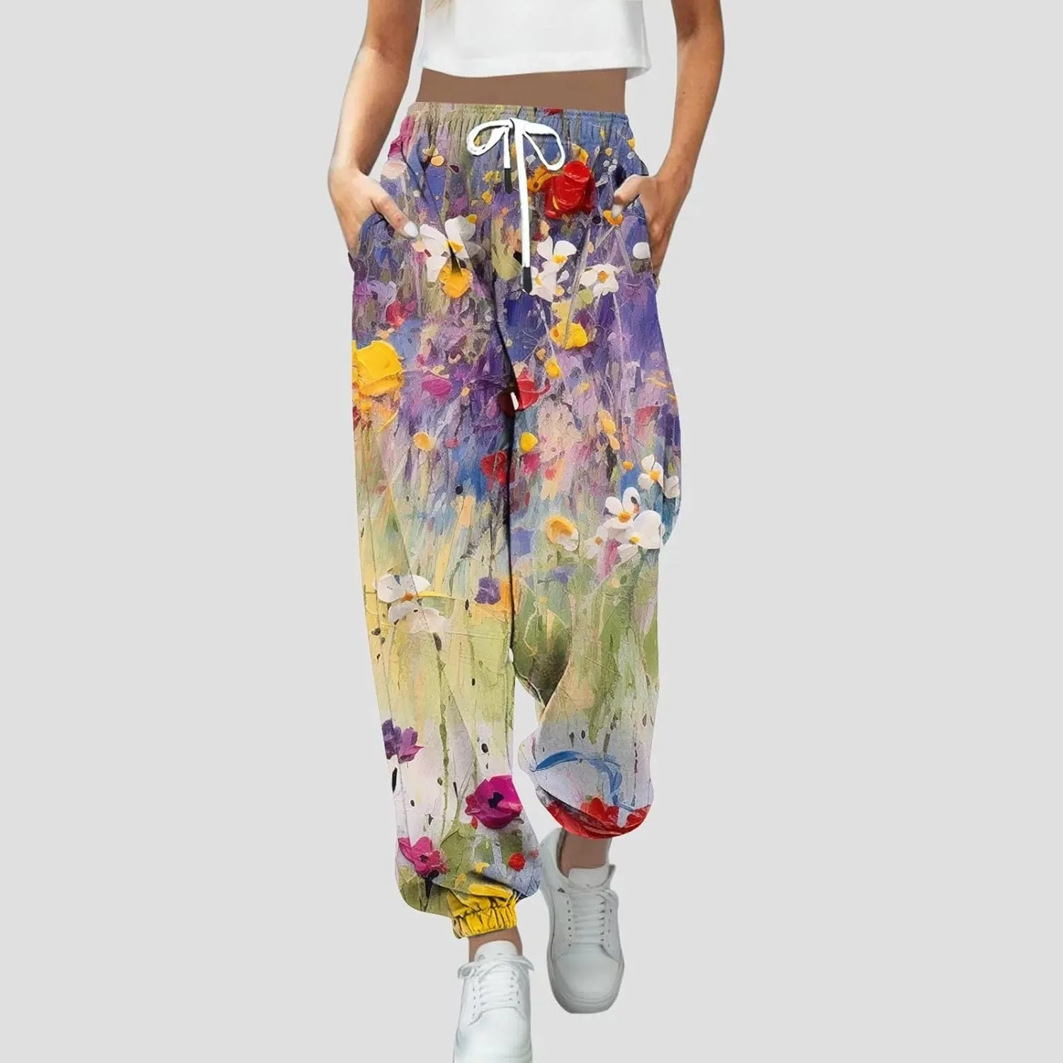 LCMTWX Women Sweatpants with Pockets Drawstring Elastic Waisted Heart Print Bottom Pants Baggy Comfortable Joggers for