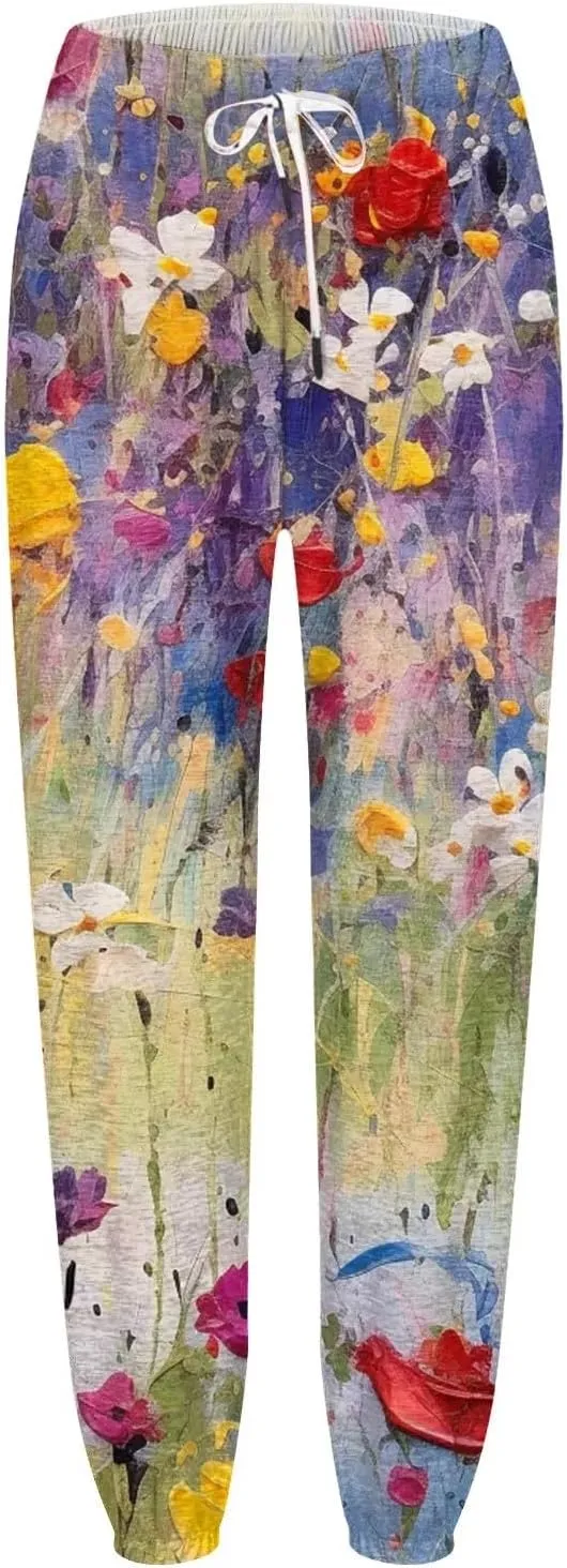 LCMTWX Women Sweatpants with Pockets Drawstring Elastic Waisted Heart Print Bottom Pants Baggy Comfortable Joggers for