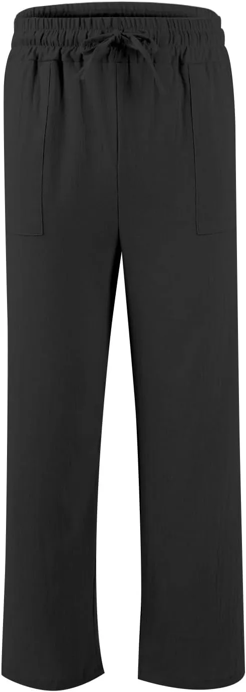 lcyhony Linen Pants Men Summer Casual Elastic Waist Drawstring Beach Pant Relaxed Fit Yoga Travel Lounge Pants with Pockets