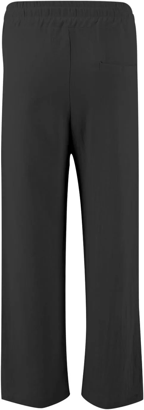 lcyhony Linen Pants Men Summer Casual Elastic Waist Drawstring Beach Pant Relaxed Fit Yoga Travel Lounge Pants with Pockets