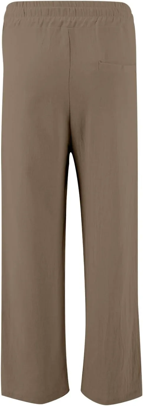 lcyhony Linen Pants Men Summer Casual Elastic Waist Drawstring Beach Pant Relaxed Fit Yoga Travel Lounge Pants with Pockets
