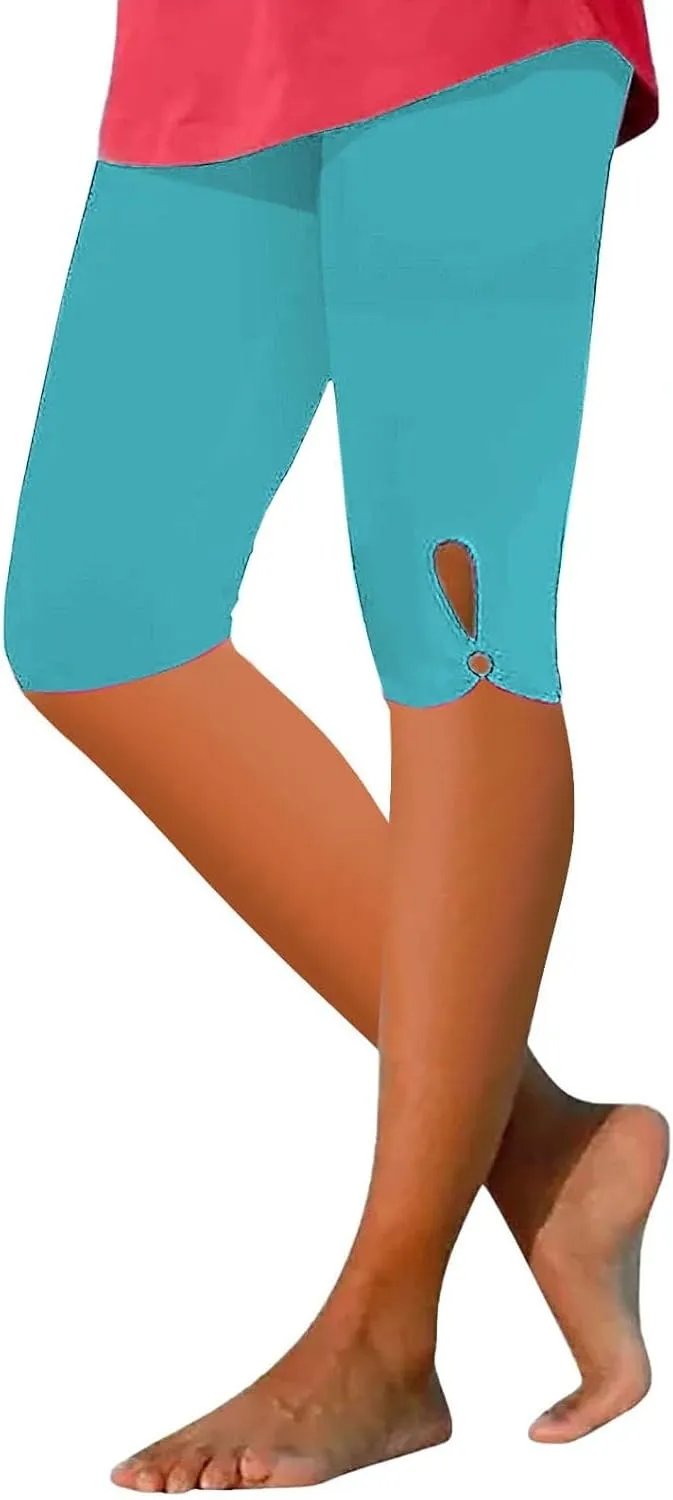 Leggings with Pockets for Women Waisted Hollow Yoga Quarter Pants Lightweight and Comfortable Quarter Pants Solid