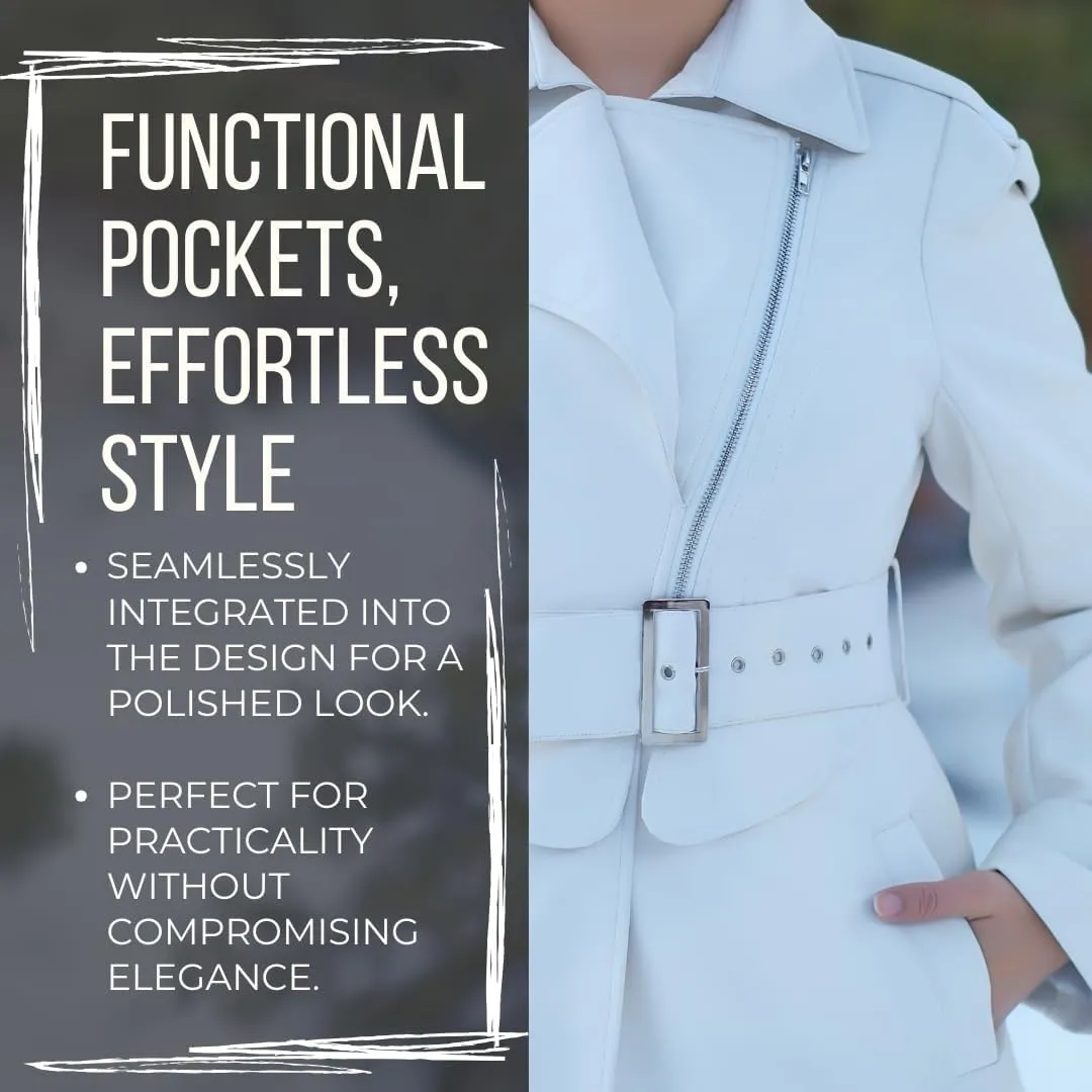 Long Leather Trench Coat for Women, Womens Trench Coat Long Lapel Collar & Waist-Belt