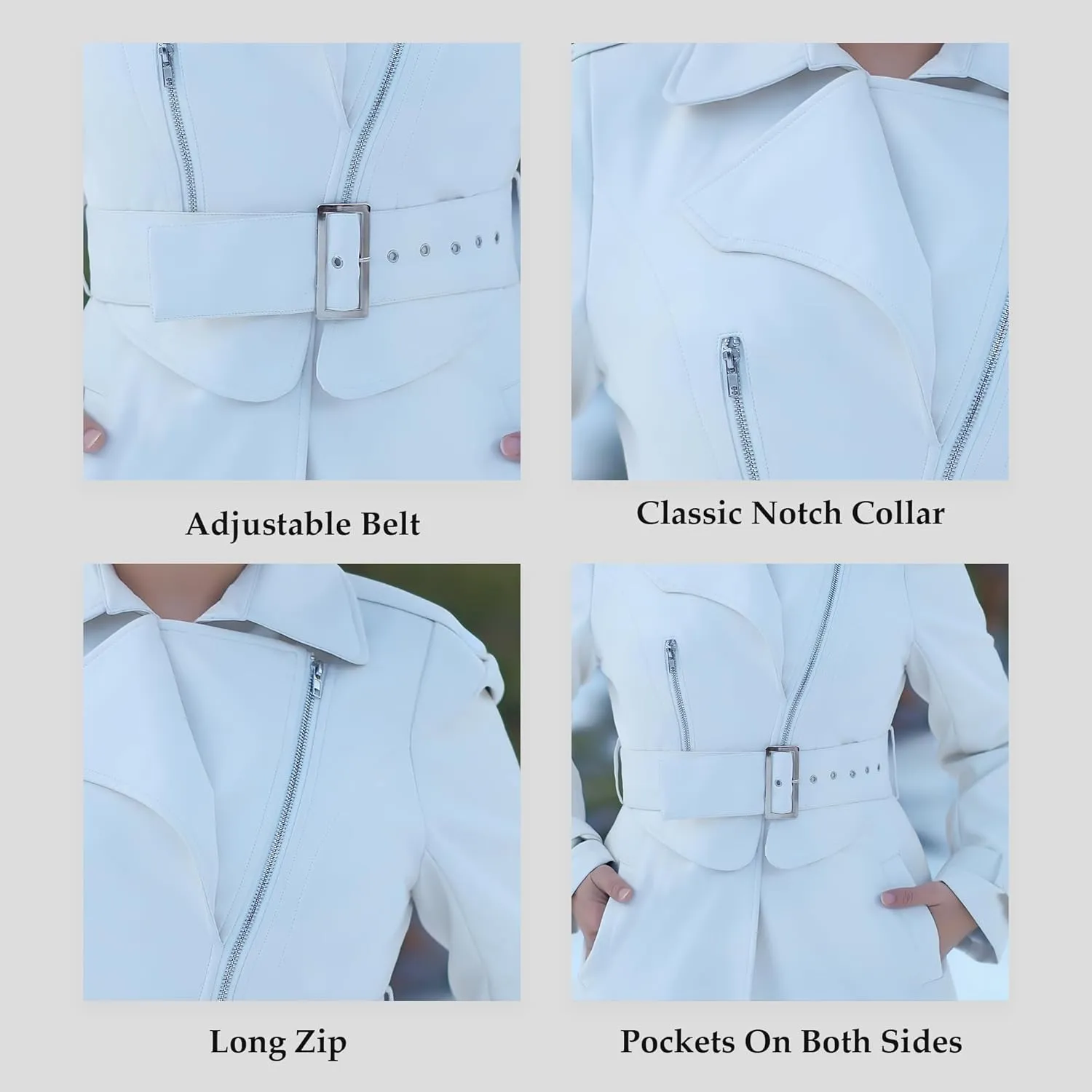 Long Leather Trench Coat for Women, Womens Trench Coat Long Lapel Collar & Waist-Belt