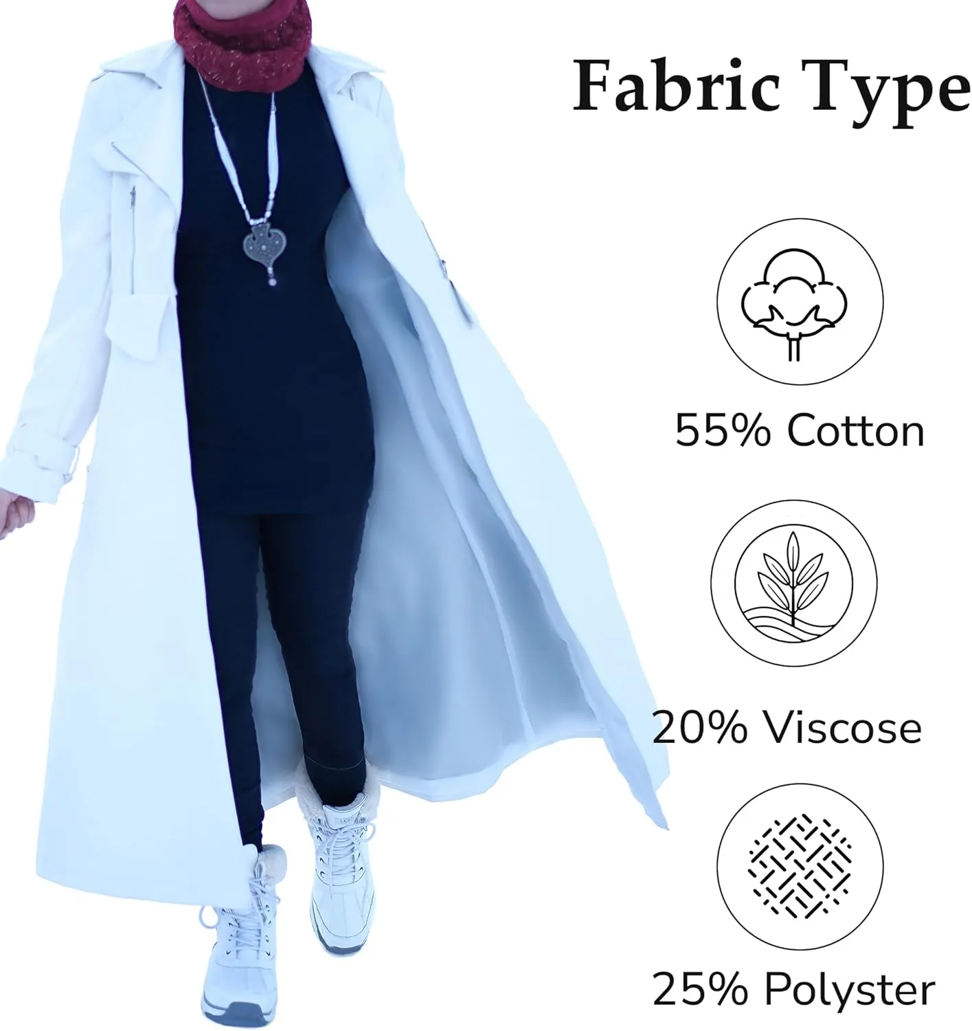 Long Leather Trench Coat for Women, Womens Trench Coat Long Lapel Collar & Waist-Belt