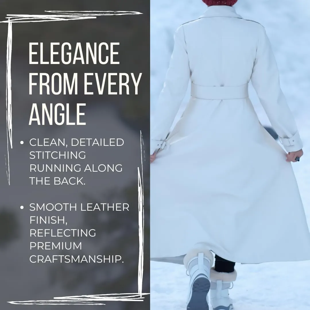 Long Leather Trench Coat for Women, Womens Trench Coat Long Lapel Collar & Waist-Belt