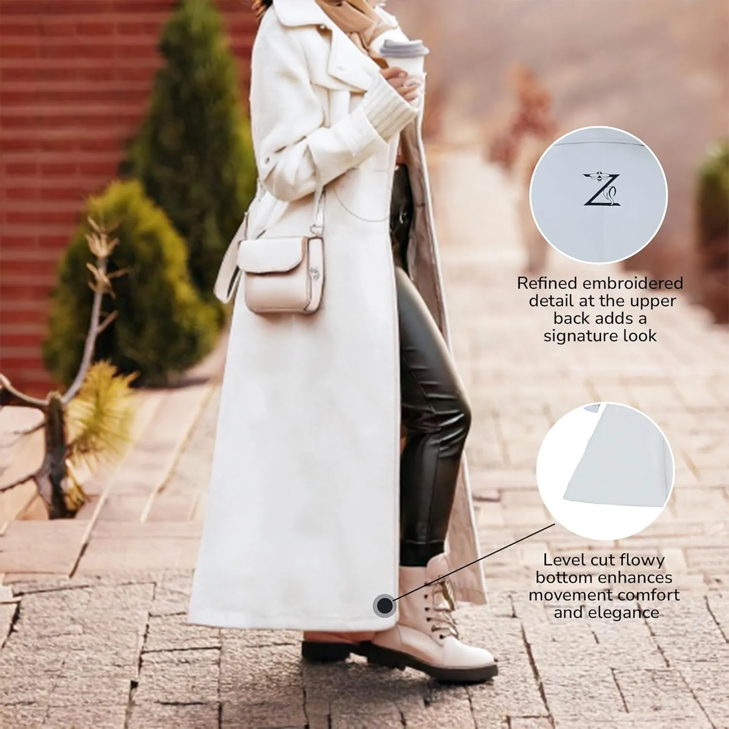 Long Leather Trench Coat for Women, Womens Trench Coat Long Lapel Collar & Waist-Belt