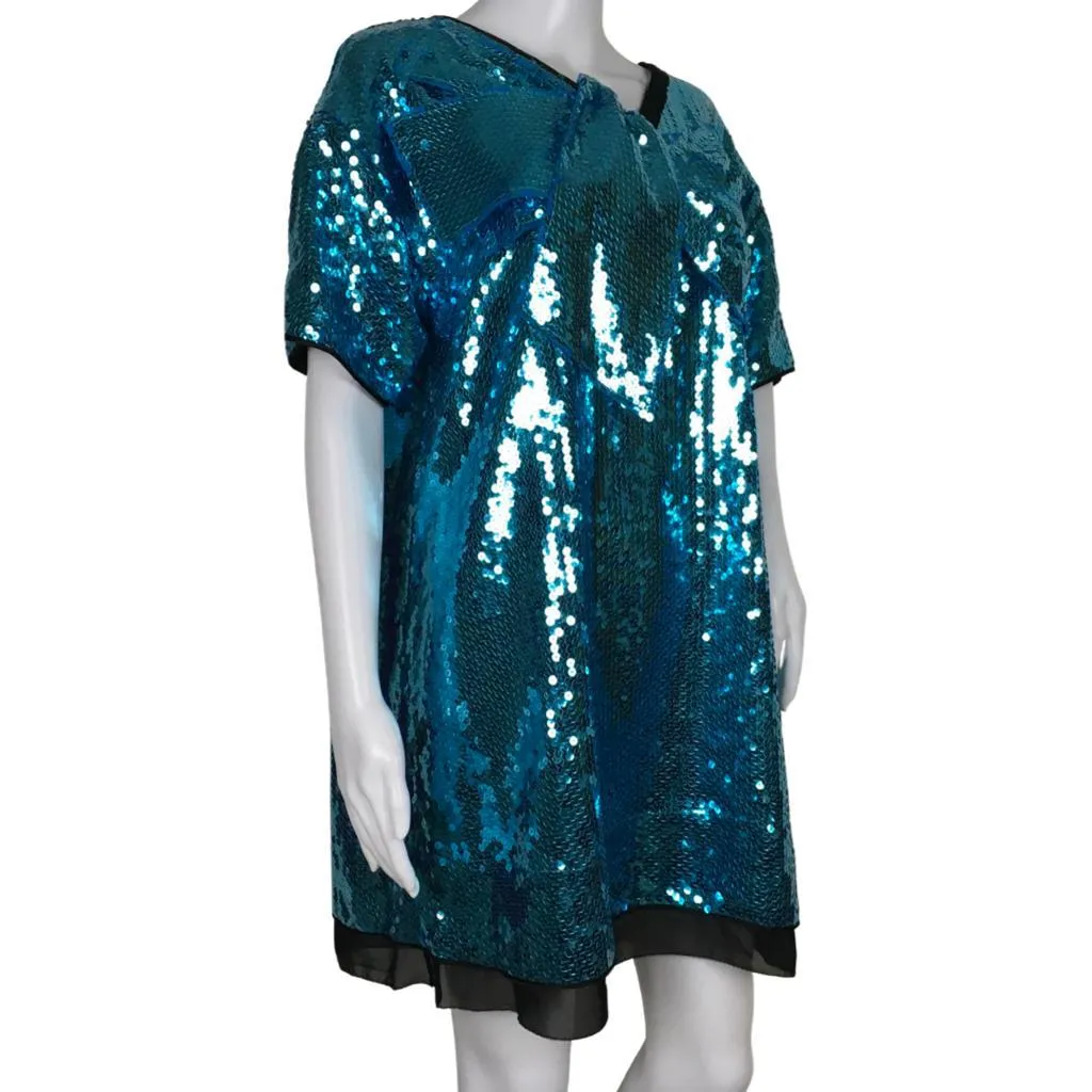 Marc Jacobs Bright Blue Color Sequins Back Buttons Design Dress