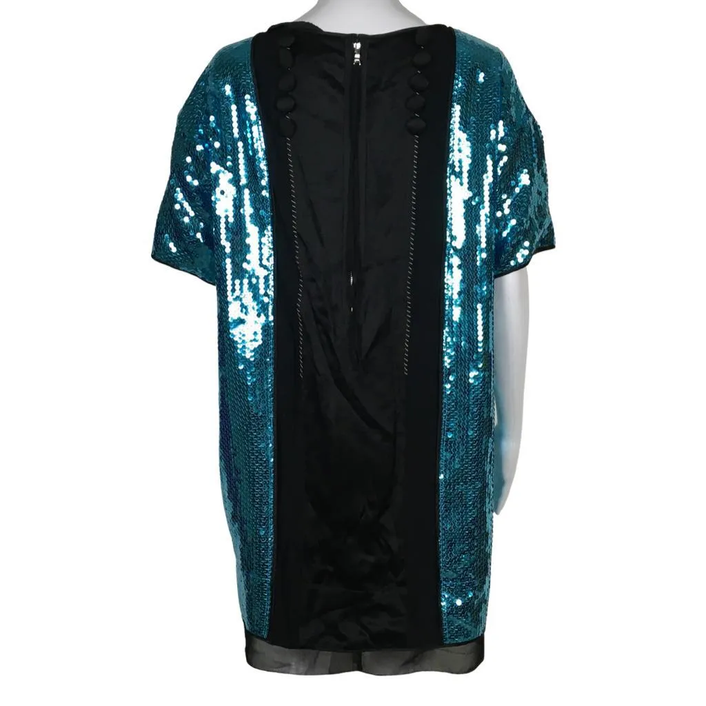 Marc Jacobs Bright Blue Color Sequins Back Buttons Design Dress