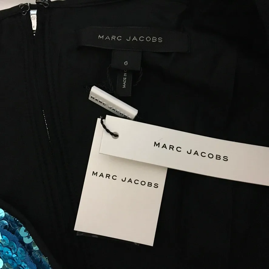 Marc Jacobs Bright Blue Color Sequins Back Buttons Design Dress