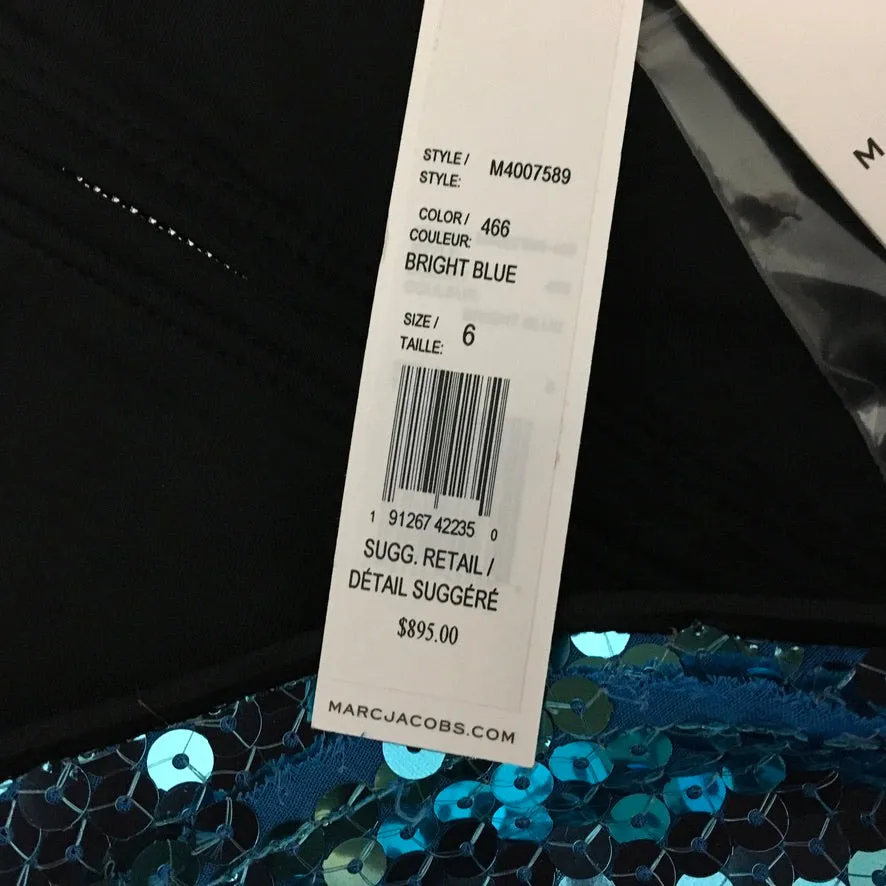 Marc Jacobs Bright Blue Color Sequins Back Buttons Design Dress