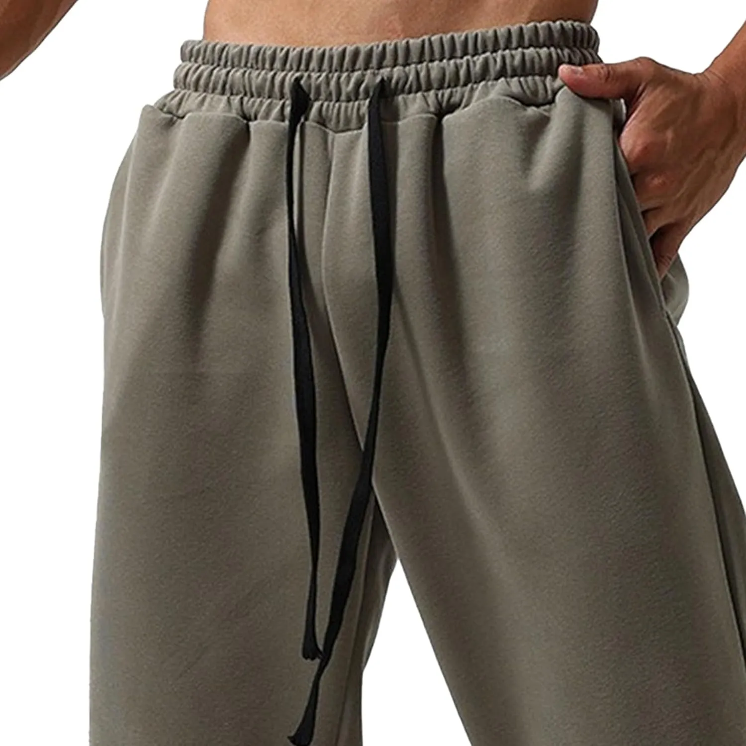 Men's Loose-Fit Gym Sweatpants Workout Jogger Open Bottom Pants Comfortable Breath Sports Trousers