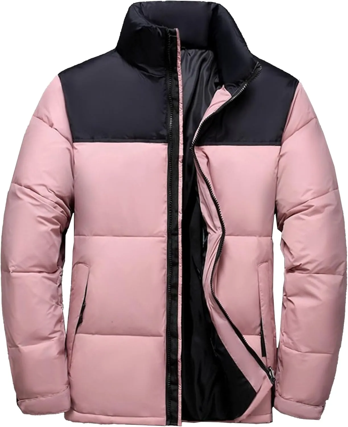 Mens Retro Bubble Puffer Jacket Stylish Stand Collar Duck Down Coats Short Casual Color Down Jackets