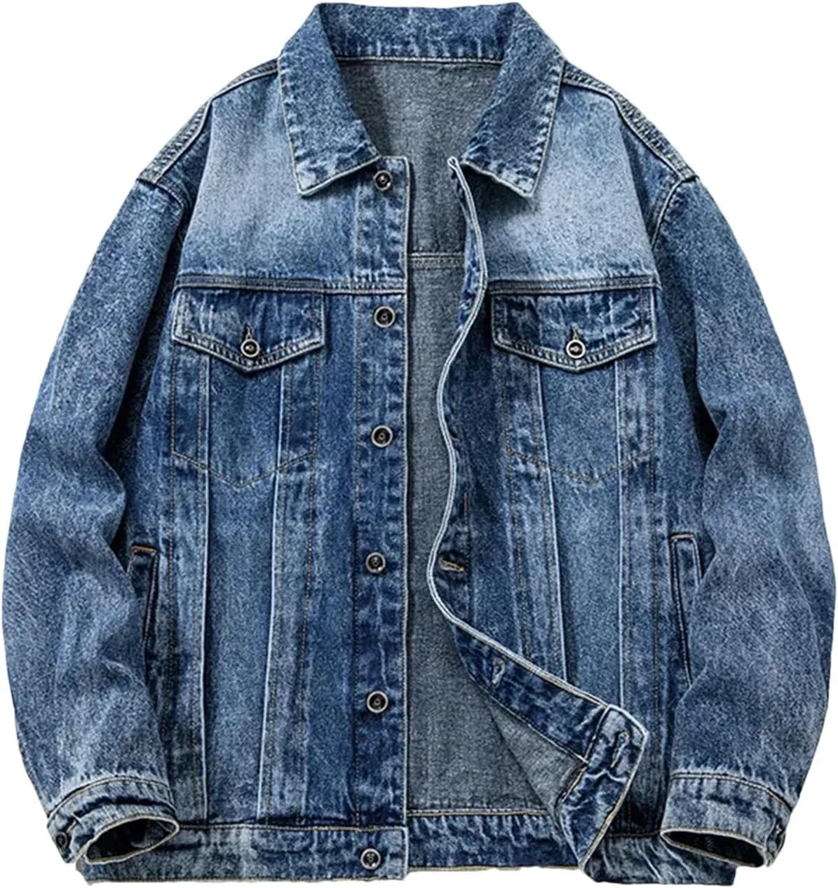 Men's Spring Work Denim Jacket Men Vintage Lapel Jean Jacket Loose Casual Sport Denim Coats