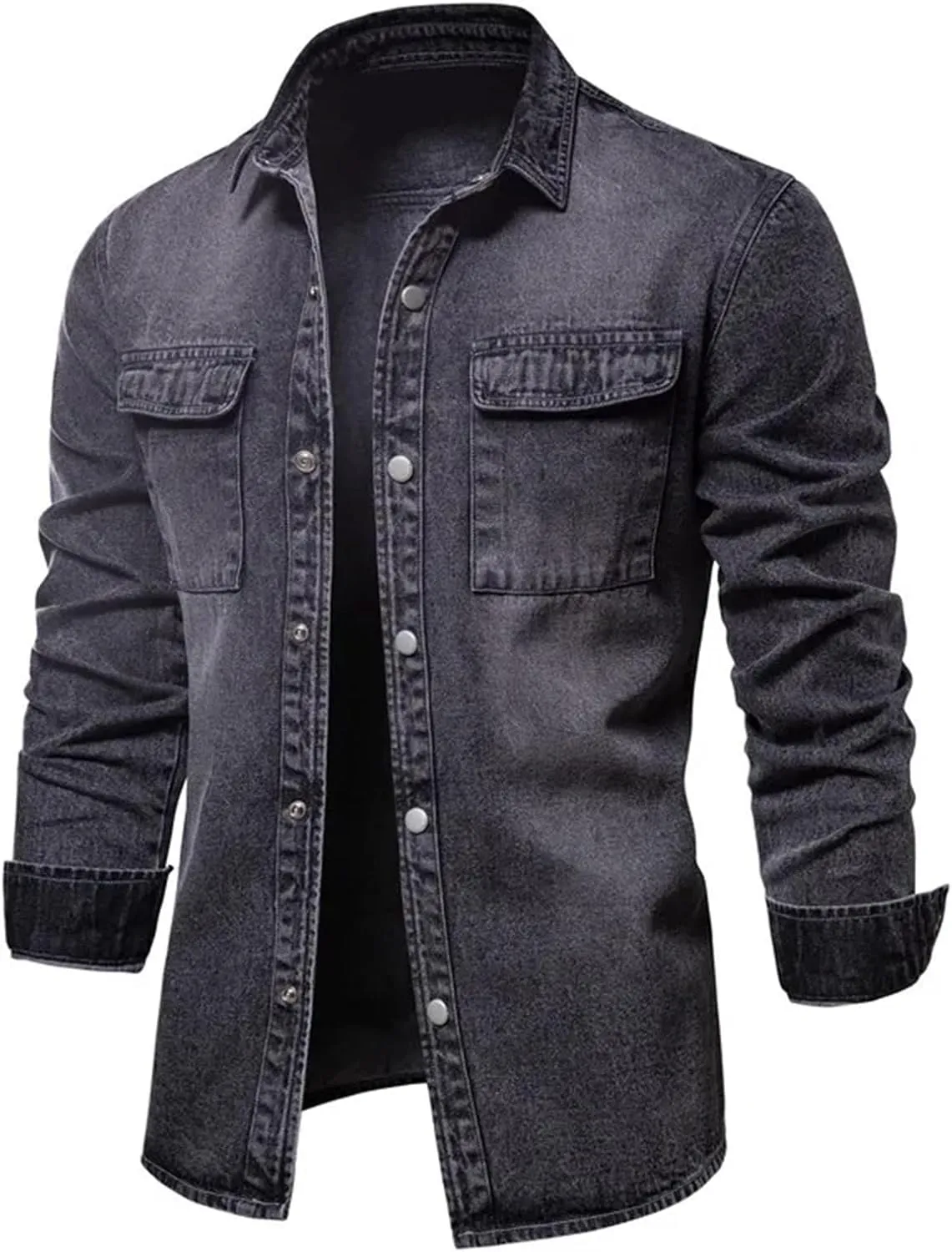Men's Unlined Denim Jacket Casual Button Down Long Sleeve Light Jacket