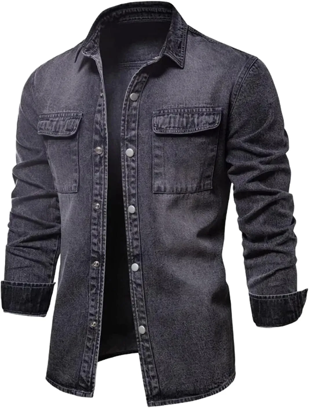 Men's Unlined Denim Jacket Casual Button Down Long Sleeve Light Jacket