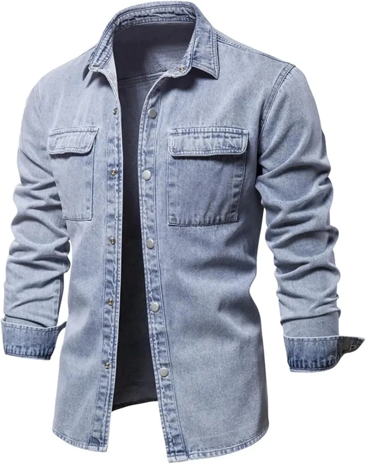 Men's Unlined Denim Jacket Casual Button Down Long Sleeve Light Jacket
