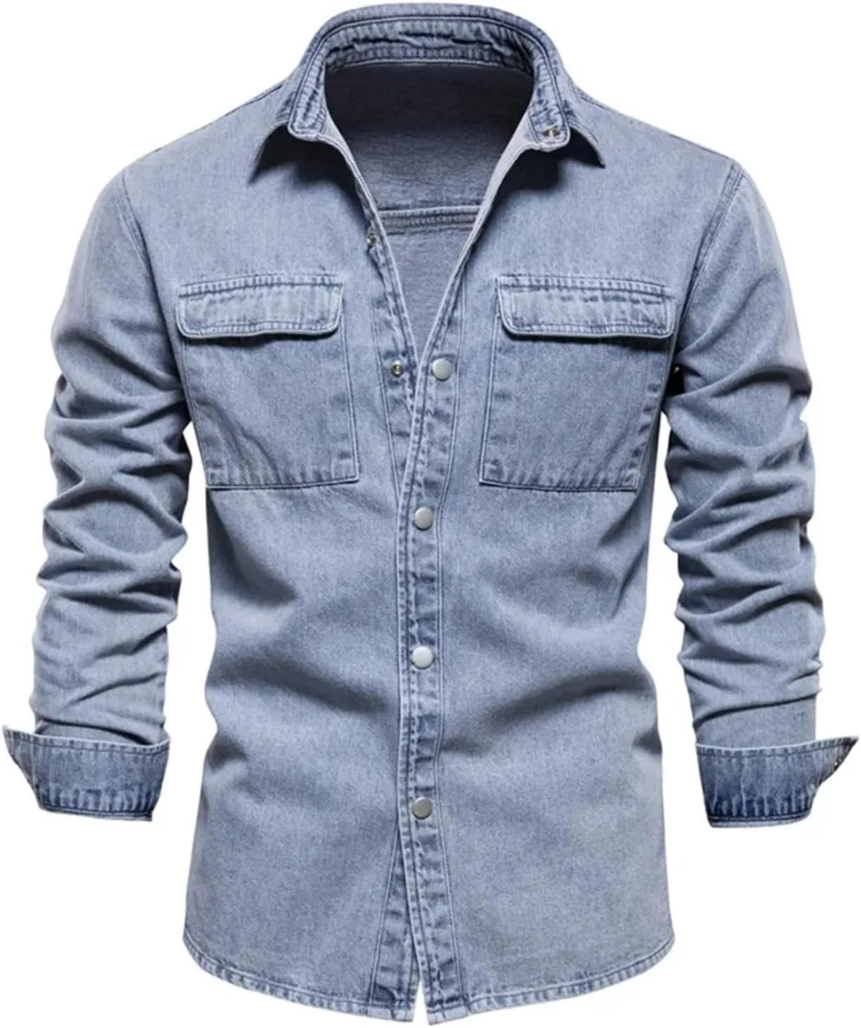 Men's Unlined Denim Jacket Casual Button Down Long Sleeve Light Jacket