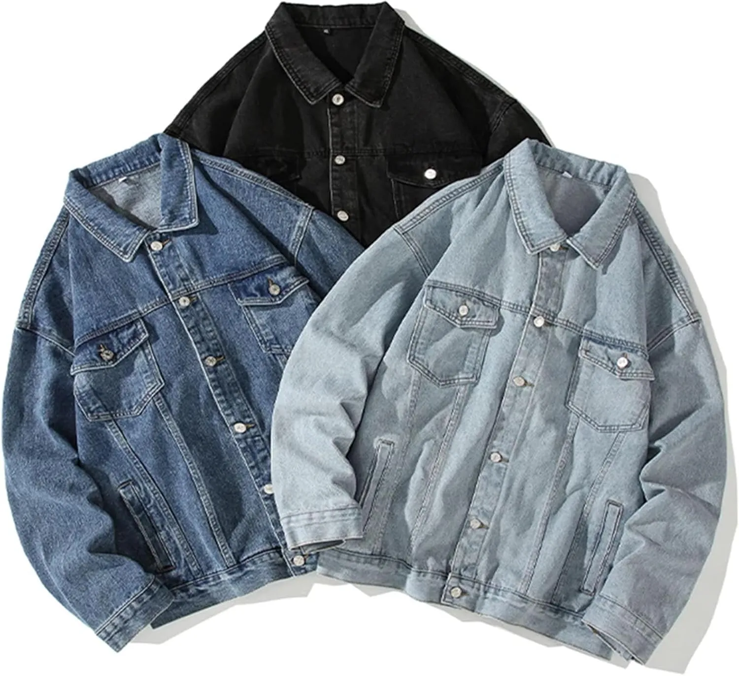 Men's Vintage Washed Denim Jacket Men Loose High Street Lightweight Sport Coats Casual Denim Coat