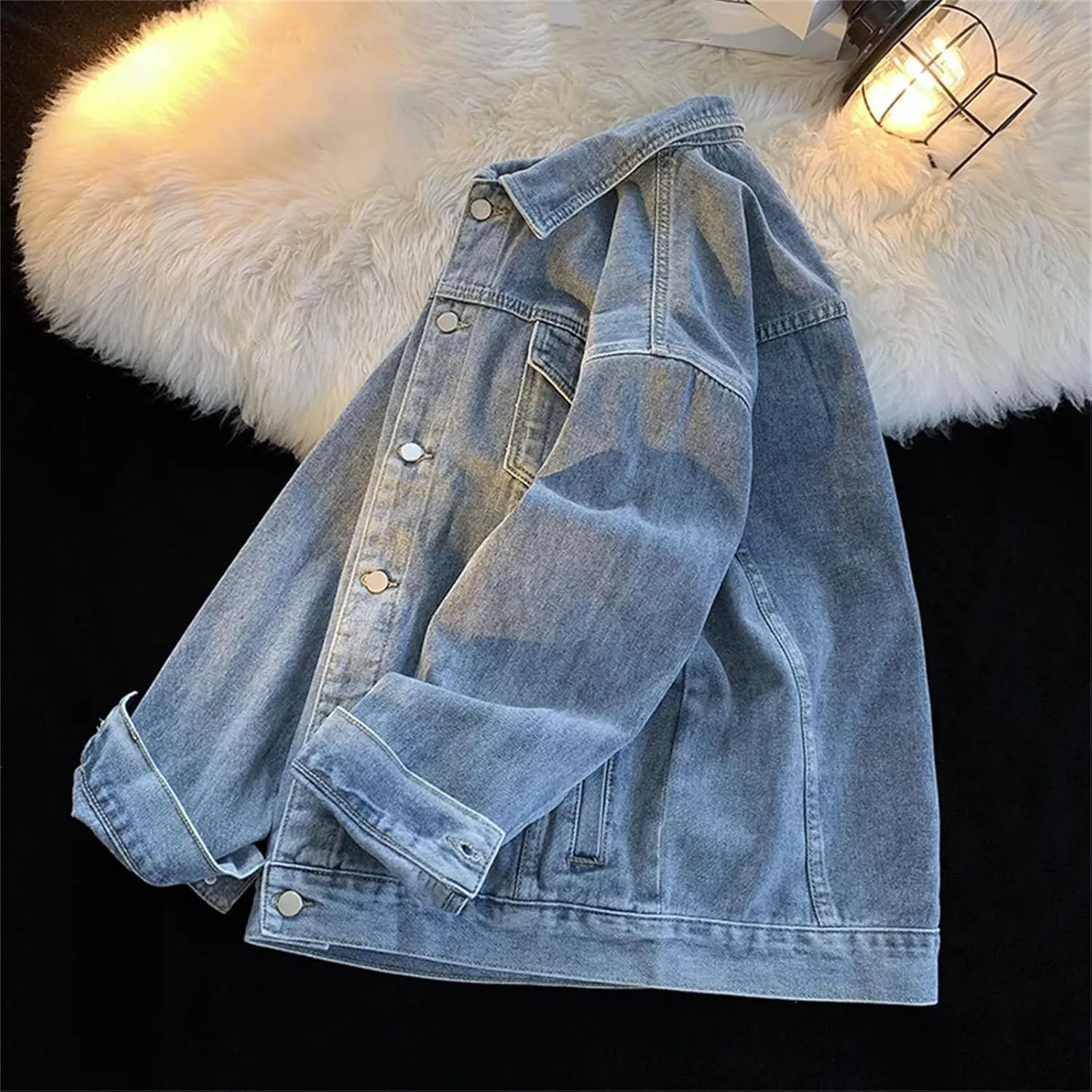 Men's Vintage Washed Denim Jacket Men Loose High Street Lightweight Sport Coats Casual Denim Coat