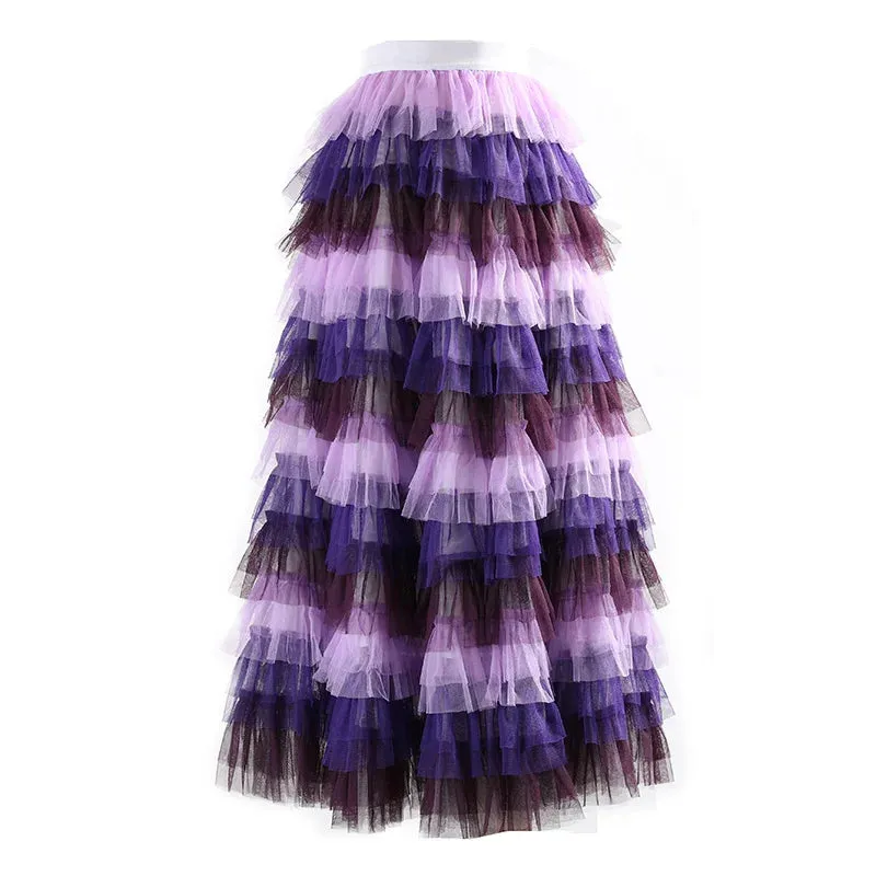 Mesh Elegant Skirts For Women High Waist Folds Elegant Temperament Ball Gown Skirt Female Summer Fashion Clothing