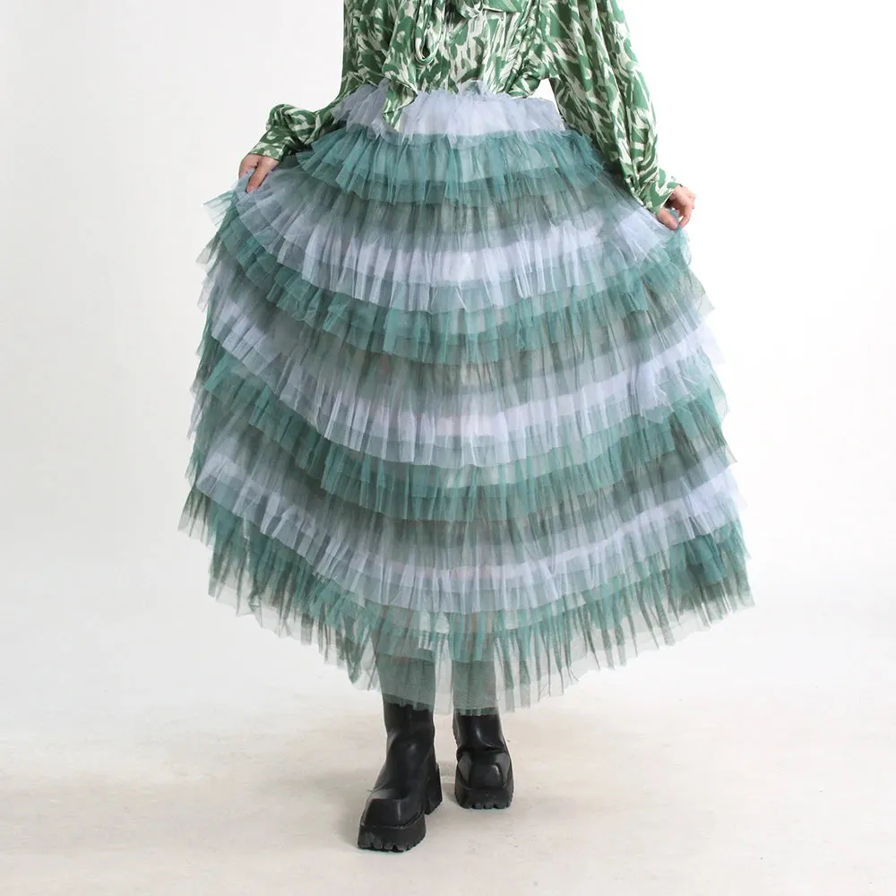 Mesh Elegant Skirts For Women High Waist Folds Elegant Temperament Ball Gown Skirt Female Summer Fashion Clothing