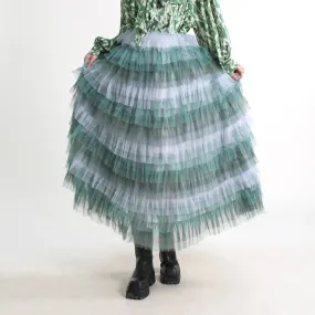 Mesh Elegant Skirts For Women High Waist Folds Elegant Temperament Ball Gown Skirt Female Summer Fashion Clothing