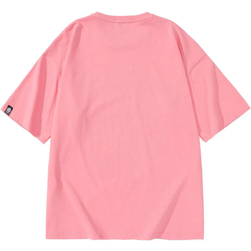 Minimalist Letter Print Cartoon Color Block T-Shirt