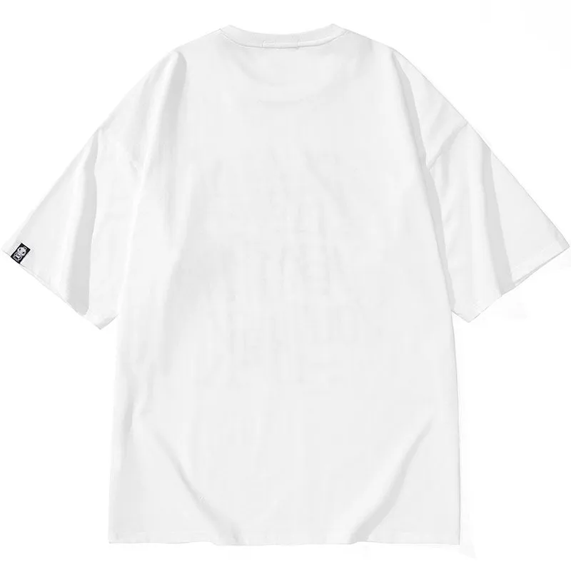 Minimalist Letter Print Cartoon Color Block T-Shirt