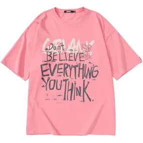 Minimalist Letter Print Cartoon Color Block T-Shirt