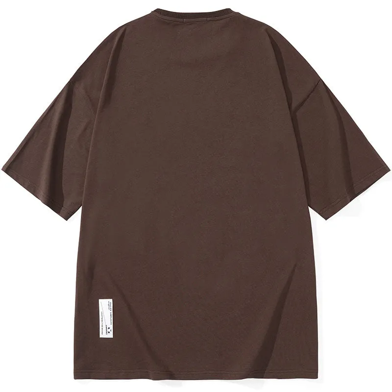 Minimalist Letter Print Drop-Shoulder Sleeve Cotton T-Shirt