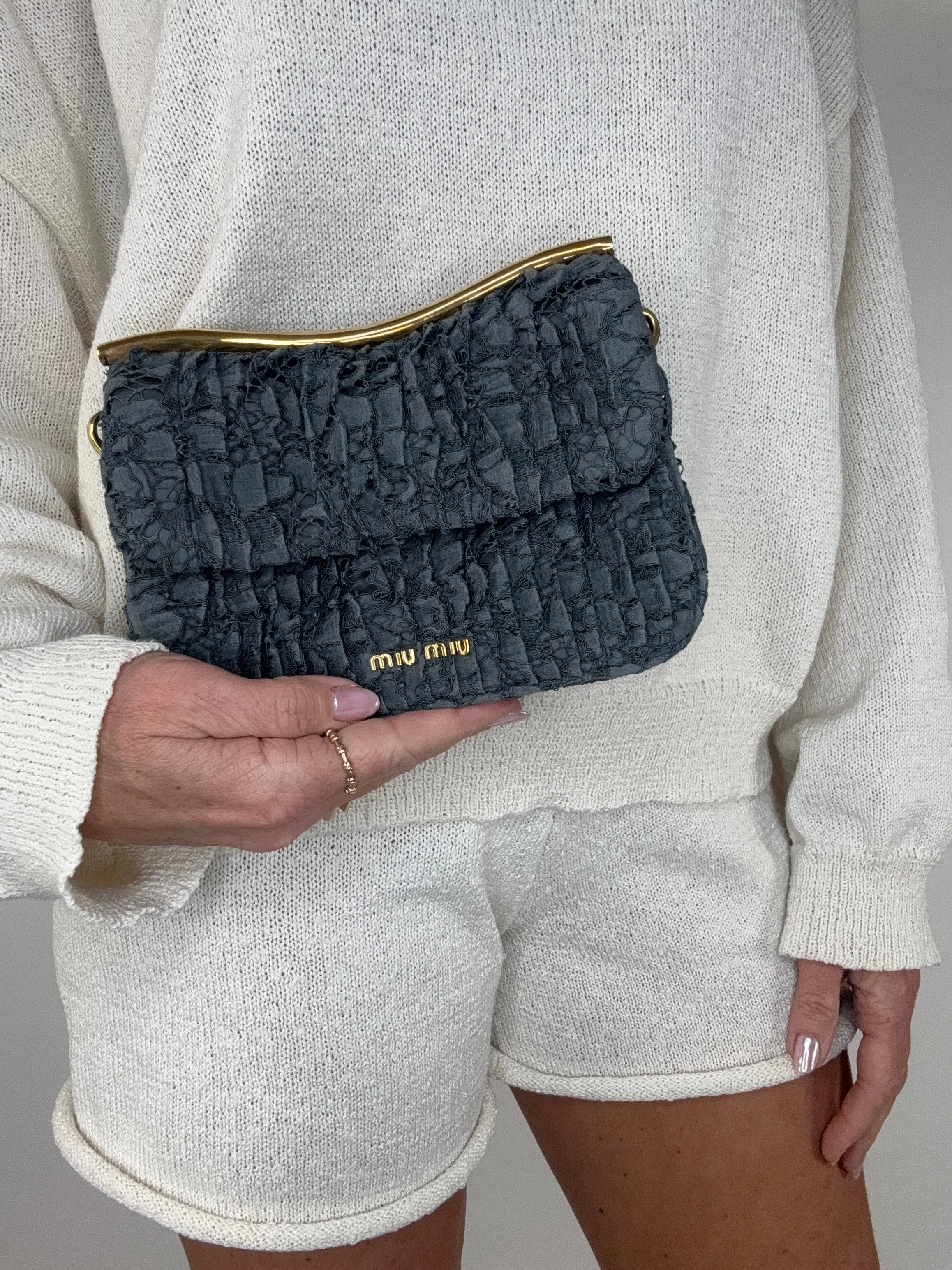 Miu Miu Matelasse Rare Denim Lace Two Way Bag