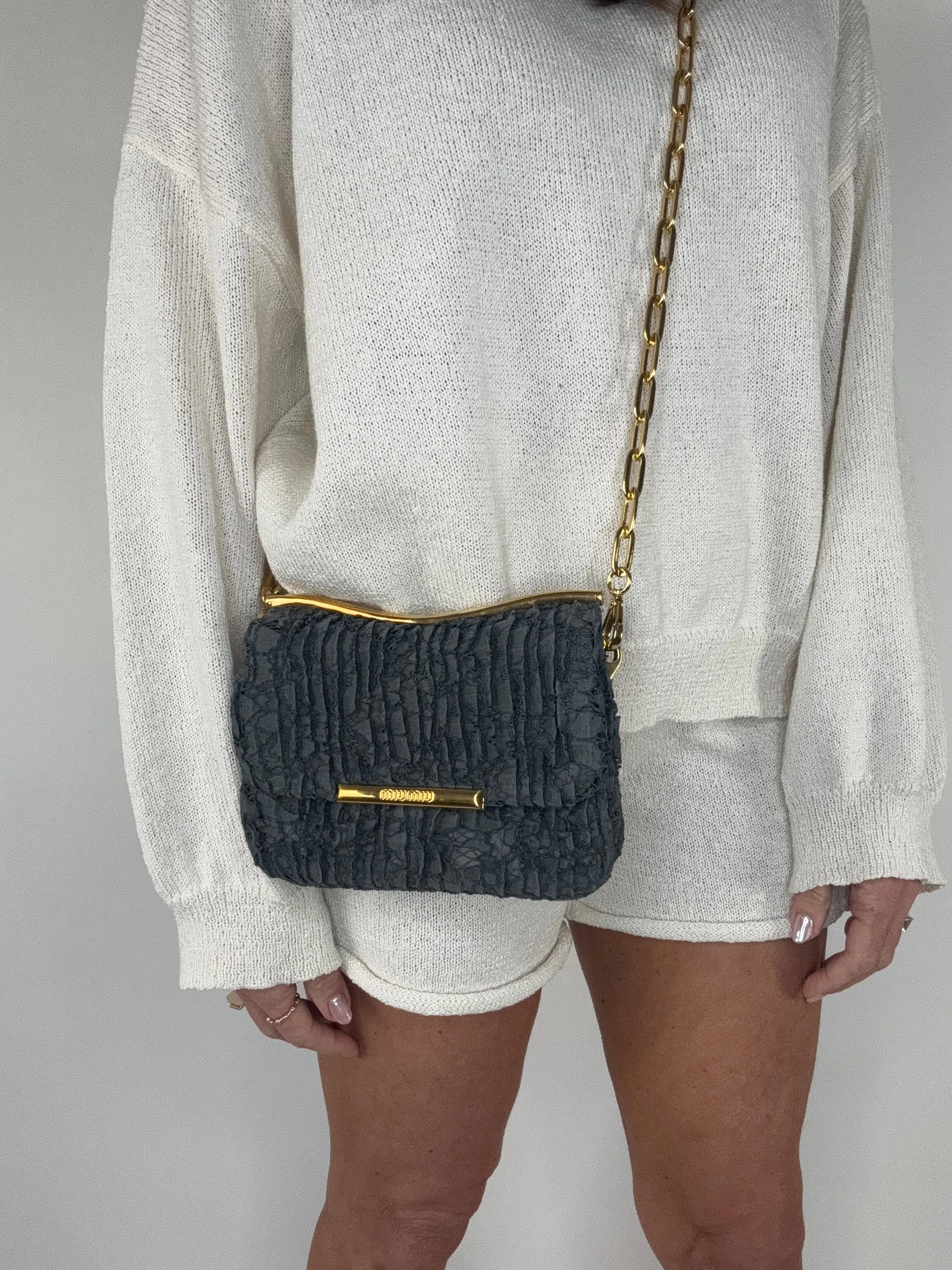 Miu Miu Matelasse Rare Denim Lace Two Way Bag